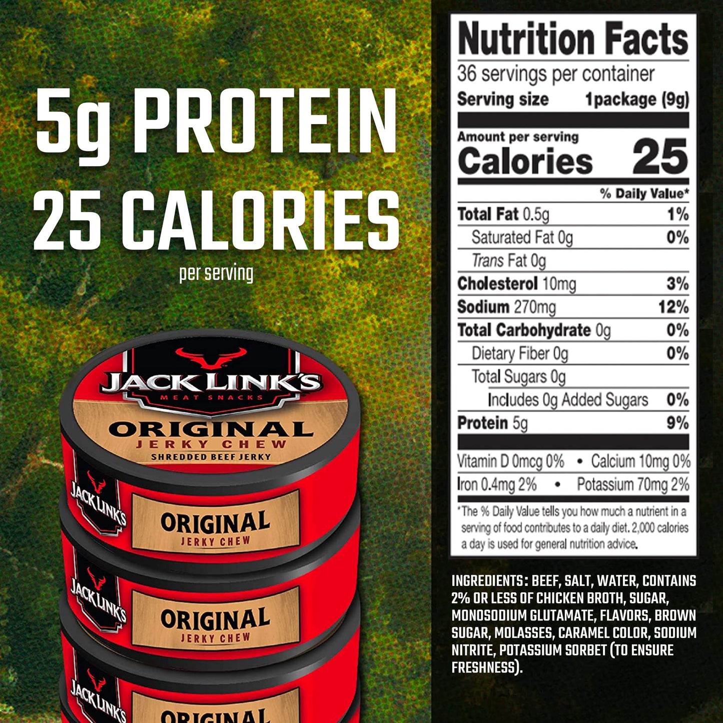 Jack Link'S Beef Jerky Chew,Original,Bulk Pack - Shredded Beef Jerky,Made With Premium Beef,0.32 Oz Per Snack Tin,23.04 Oz Total