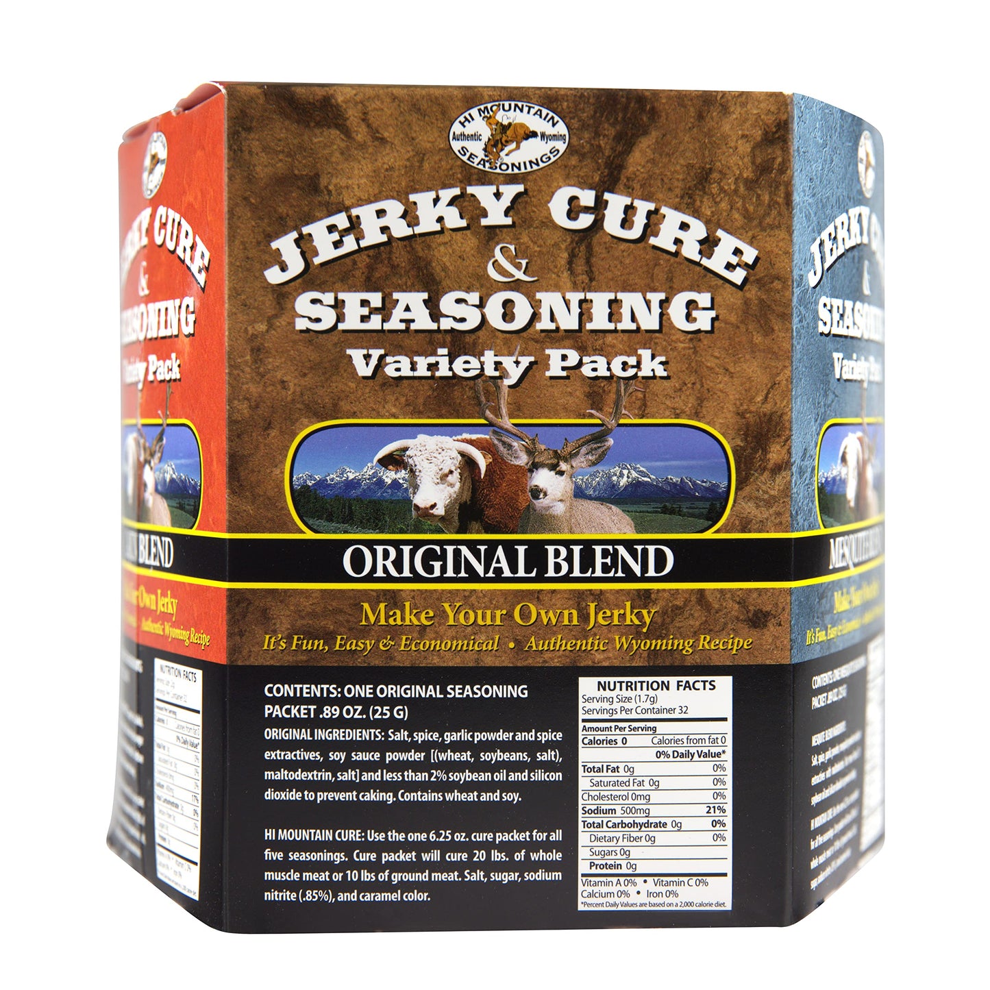 Hi Mountain Jerky Seasoning and Cure Kit | VARIETY PACK #1 | Flavors: Original, Mesquite, Hickory, Cracked Pepper N Garlic, & Ca