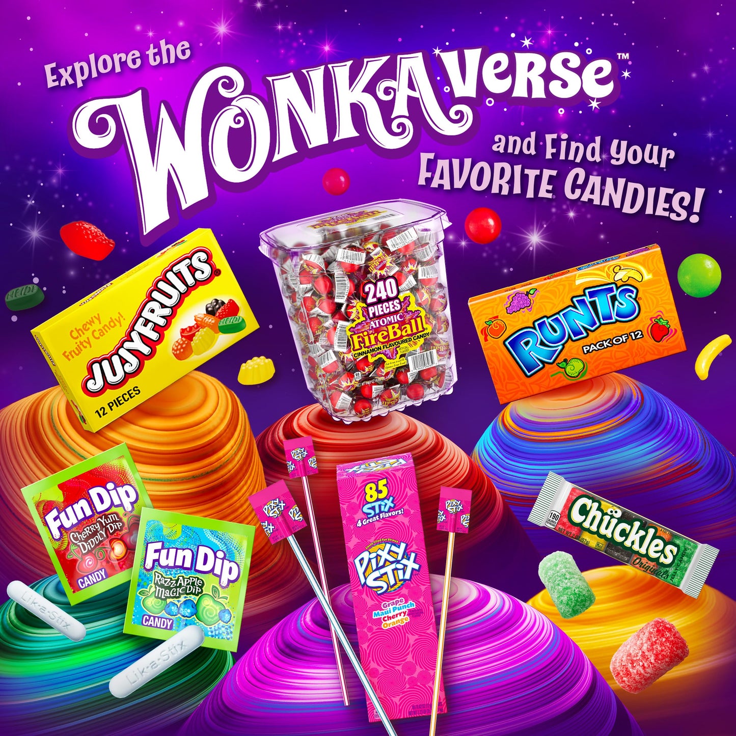 Wonka Runts Hard, Chewy & Fruity Candy, 5 Ounce Theater Candy Boxes (Pack Of 12)