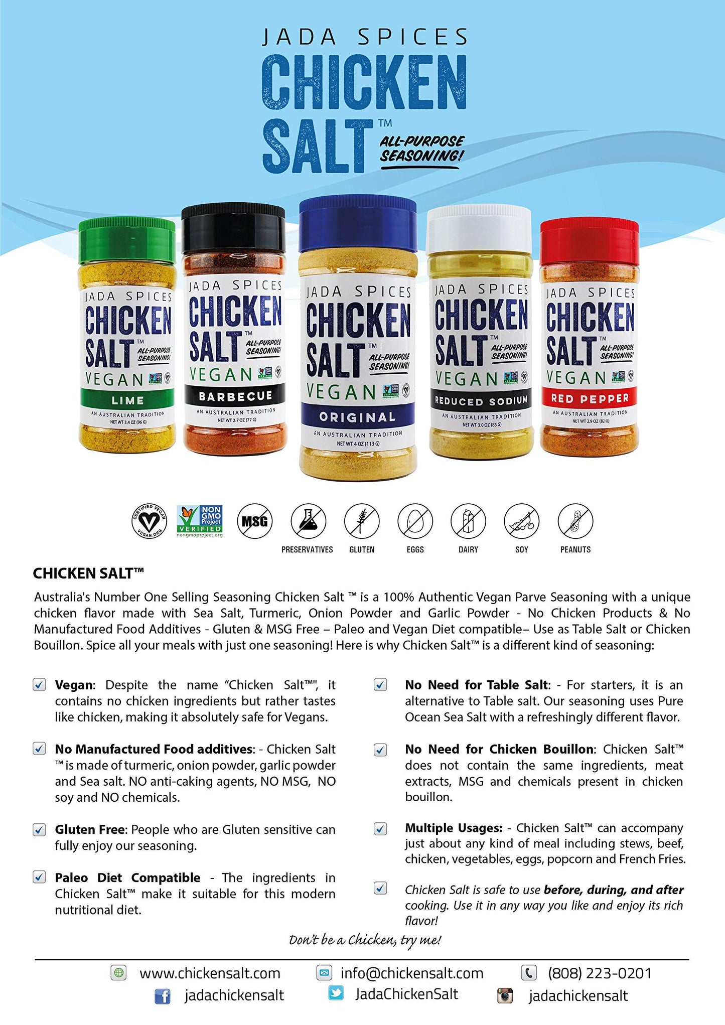 JADA Spices Chicken Salt Spice and Seasoning - Original Flavors 3 PACK - Vegan, Keto & Paleo Friendly - Perfect for Cooking, BBQ