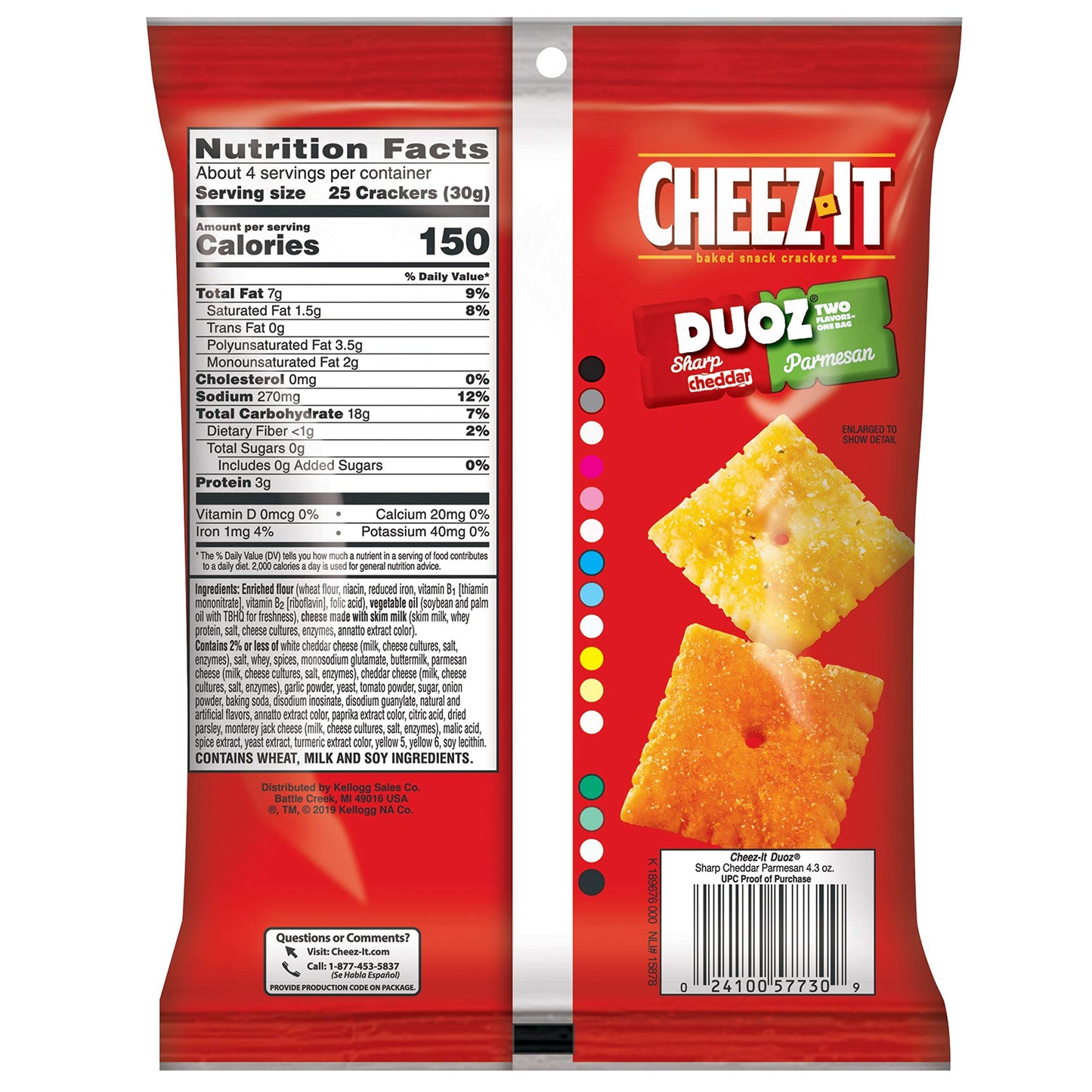 Keebler Cheez-It Duoz Sharp Cheddar/Parmesan Crackers 4.75 oz. Pegged - Case of: 66