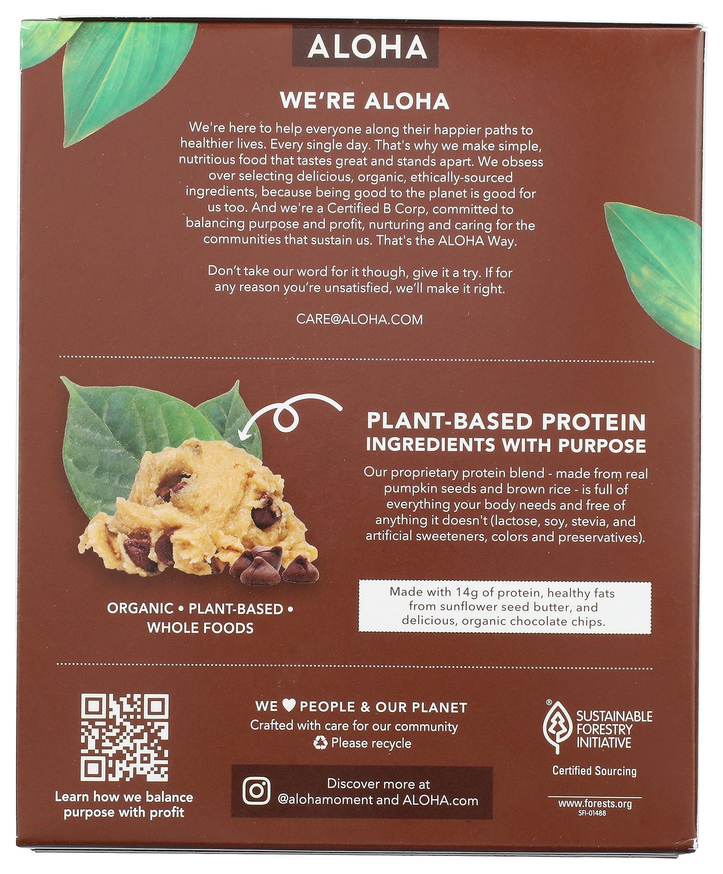 ALOHA Organic Plant Based Protein Bars, Chocolate Chip Cookie Dough, 1.98-Ounce Bars, (Pack of 5)