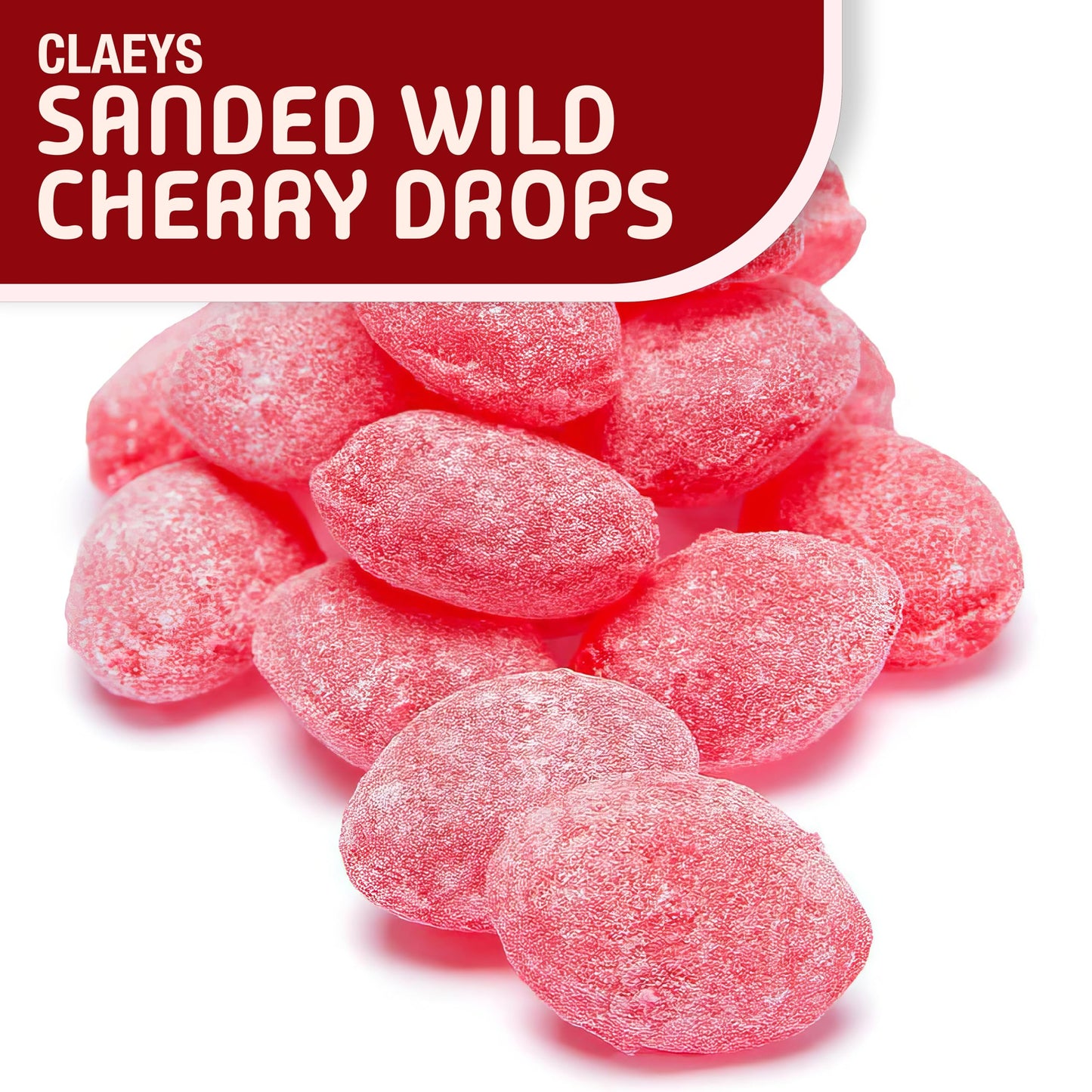 Claeys Sanded Wild Cherry Drops Hard Candy - 2 Pounds of Claeys old fashioned hard candy - Bulk Sanded Wild Cherry Halloween Can