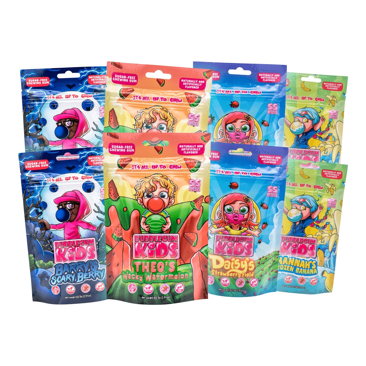 Bubblegum Kids Sugar Free Gum - Vegan Friendly, Retro Flavor - 55 Count (8 Pack)