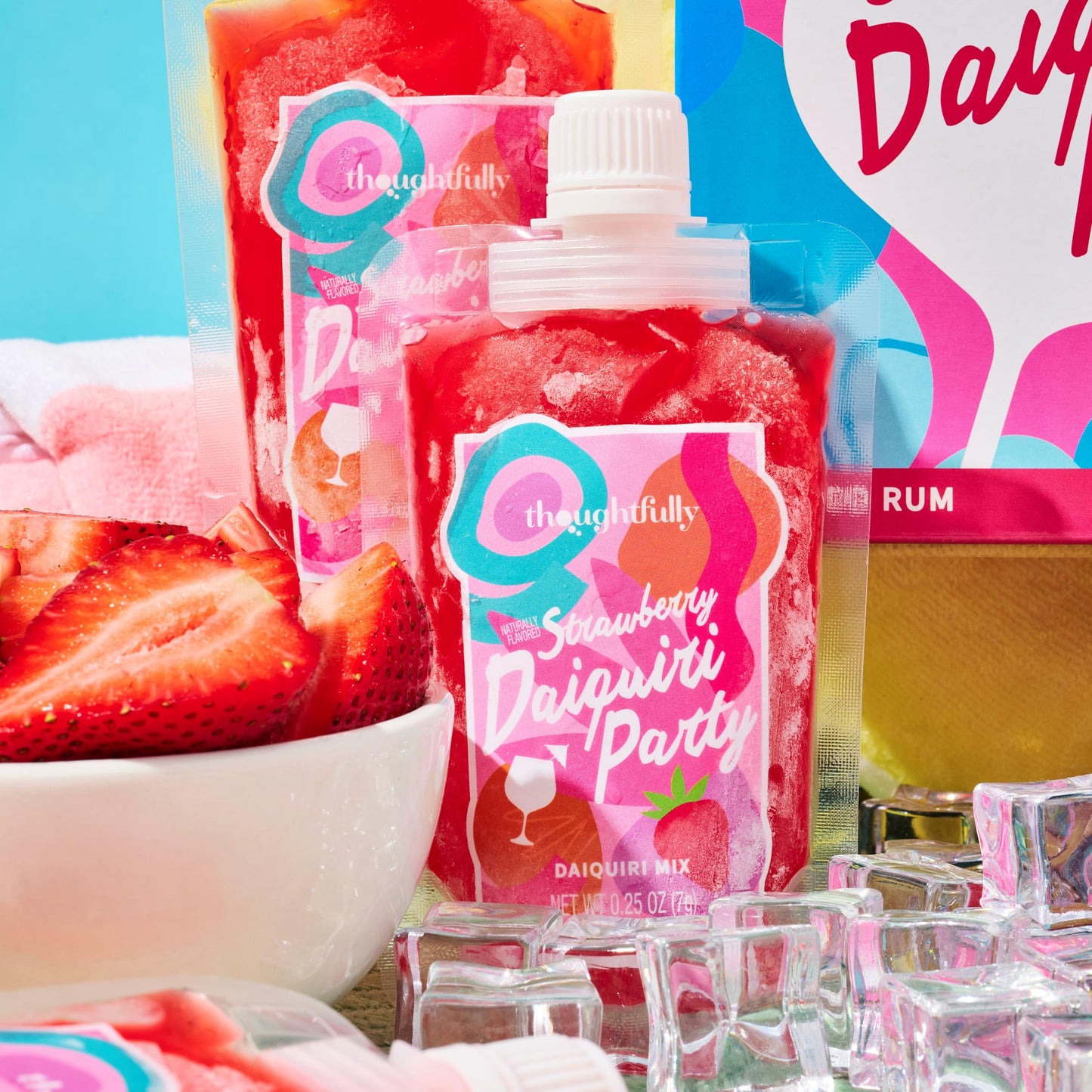 Thoughtfully Strawberry Daiquiri Party Set of 10 with Freezable Pouches and Funnel for Summer Drinks