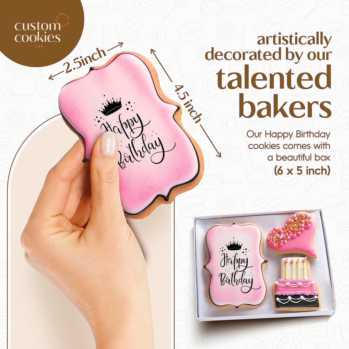 Custom Cookies Happy Birthday Gift Basket - Hand Decorated Sugar Cookies in Gift Box, Kosher Treats for Women and Her