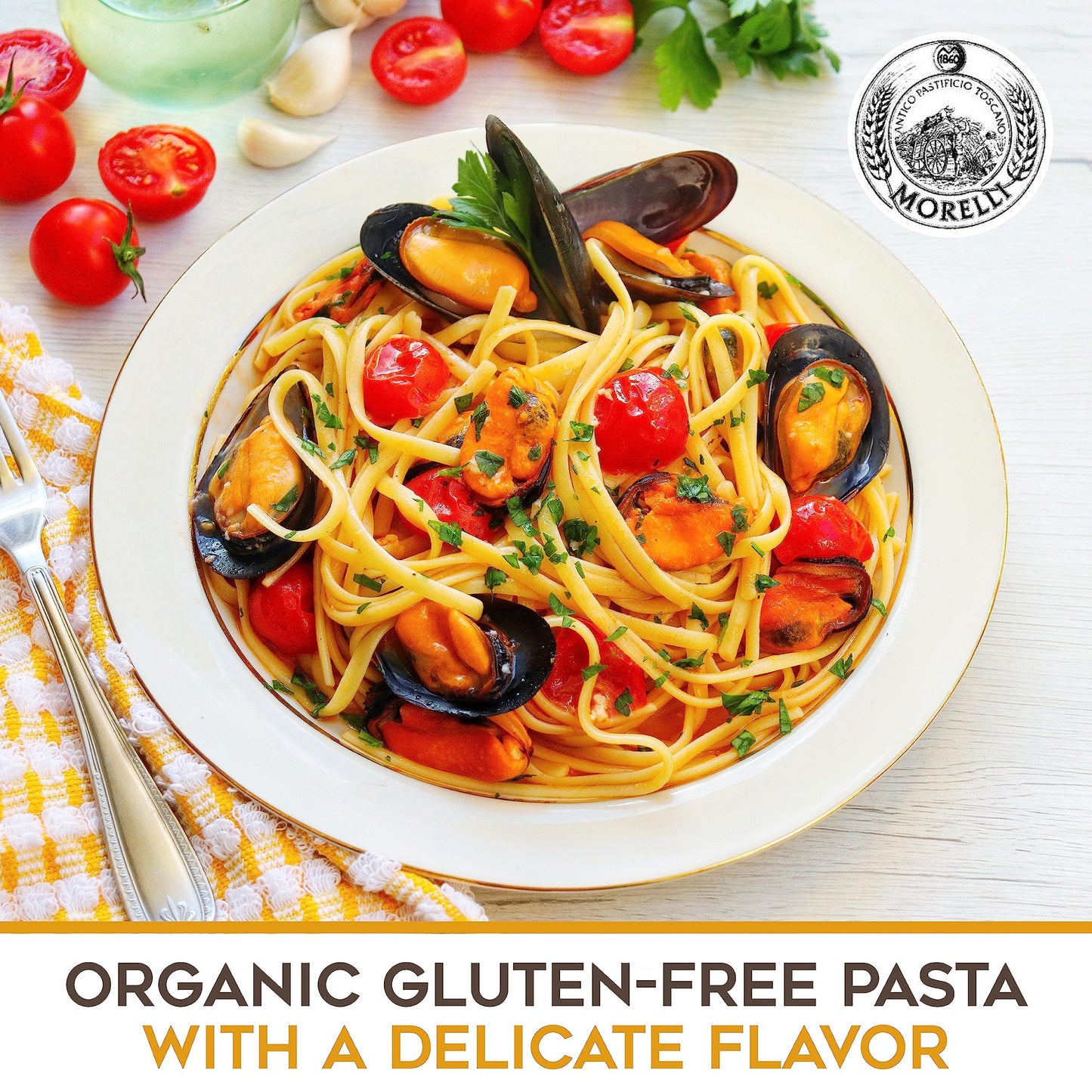 MORELLI Organic Gluten Free Linguine Pasta, Vegan Corn Noodles, 8.8 oz (Pack of 2), Yellow, Imported from Italy