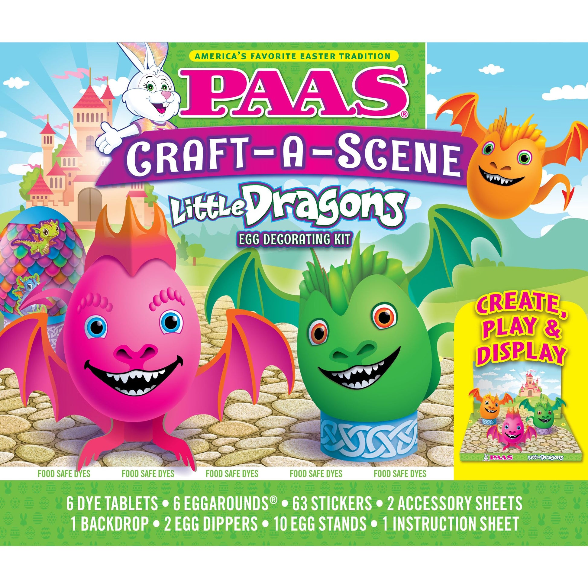 Paas Little Dragons Egg Decorating Kit - Complete Kit With Dye Pieces  Stickers  Egg Stands  And Backdrop For Creating Magical Dragon-Themed Easter Eggs