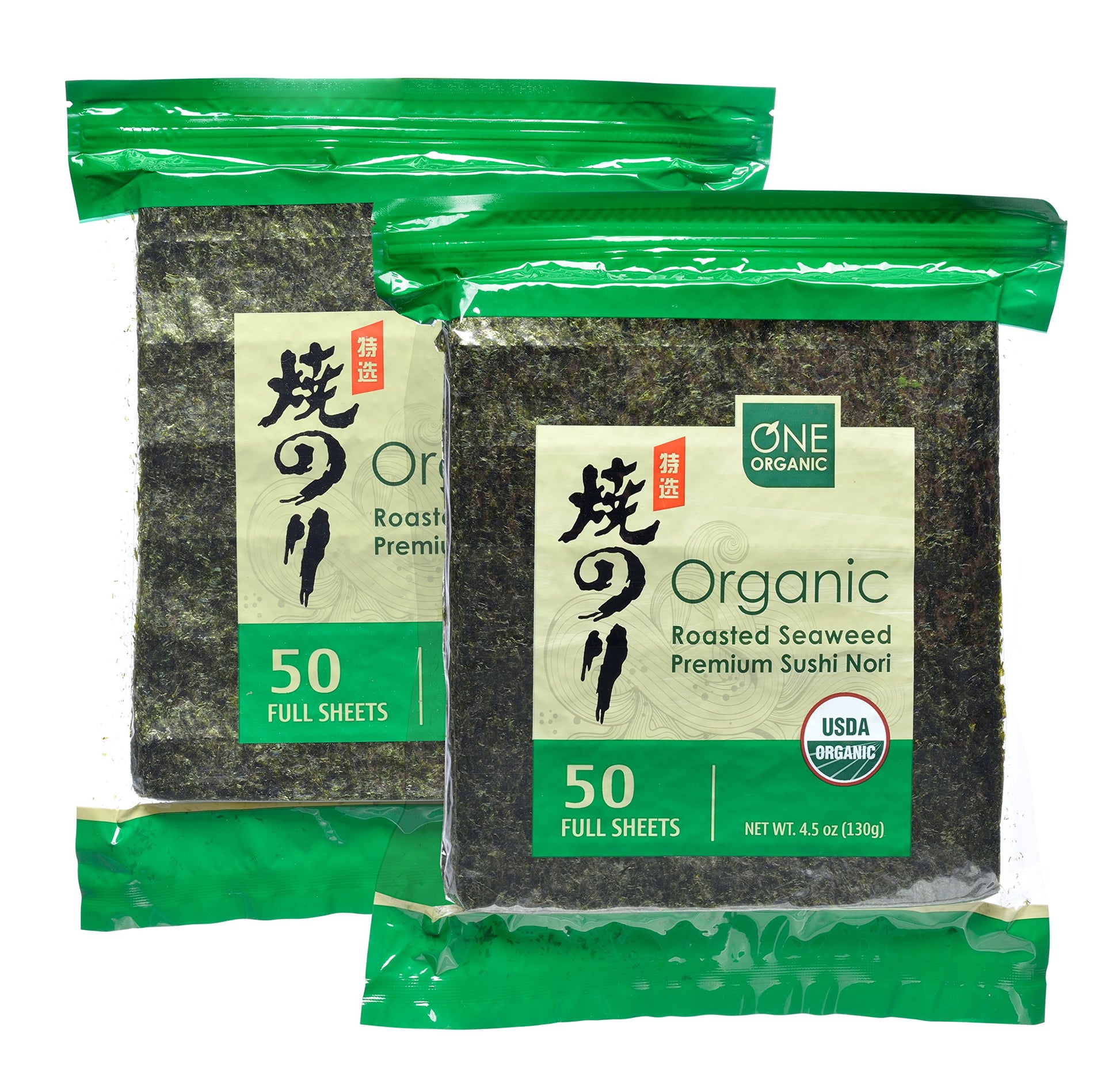One Organic Sushi Nori Premium Roasted Organic Seaweed (50 Full Sheets) - 2 Packs
