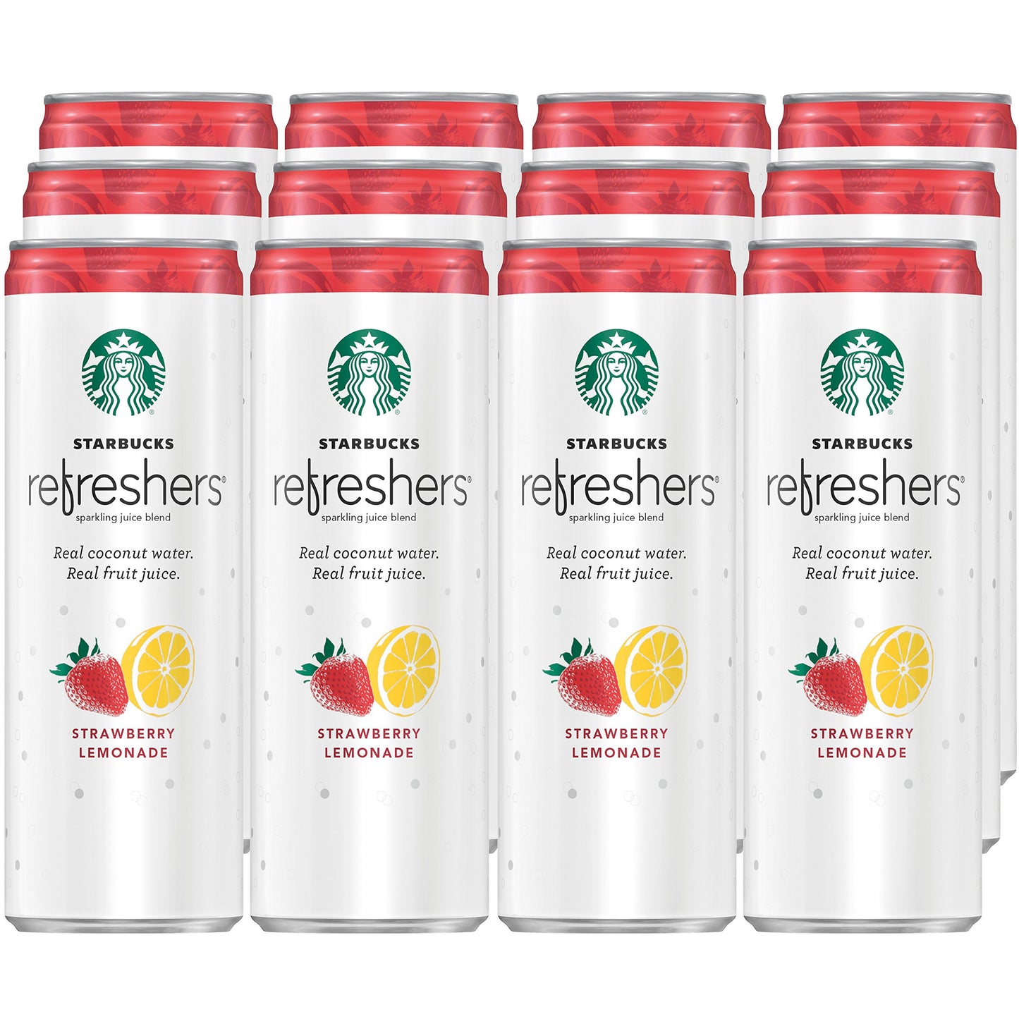 Starbucks Refreshers with Coconut Water, Strawberry Lemonade, 12 Fl Oz Cans, Pack of 12