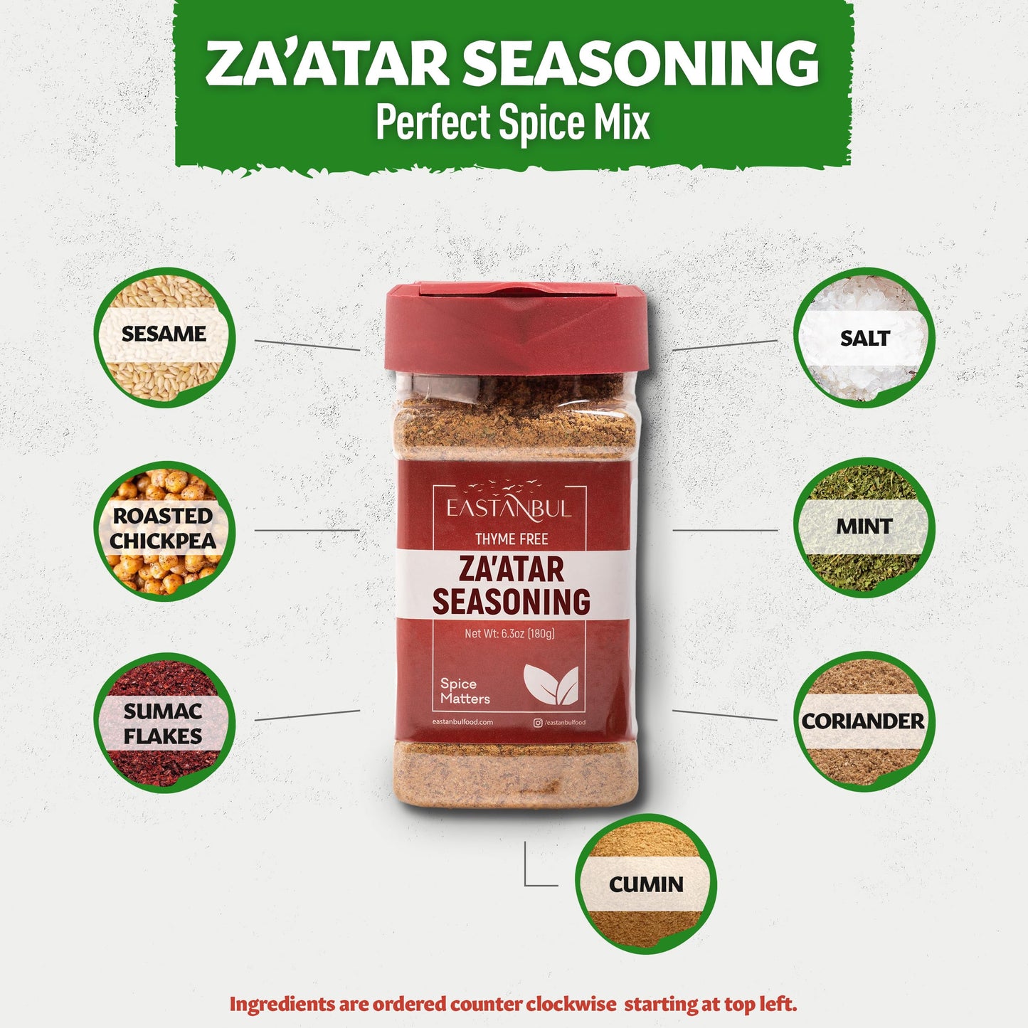Eastanbul Zaatar Spice 6.3Oz,%100 Natural Za'Atar Seasoning, Fresh Farm Zaatar Seasoning From Middle Eastern Spices, Za Atar For