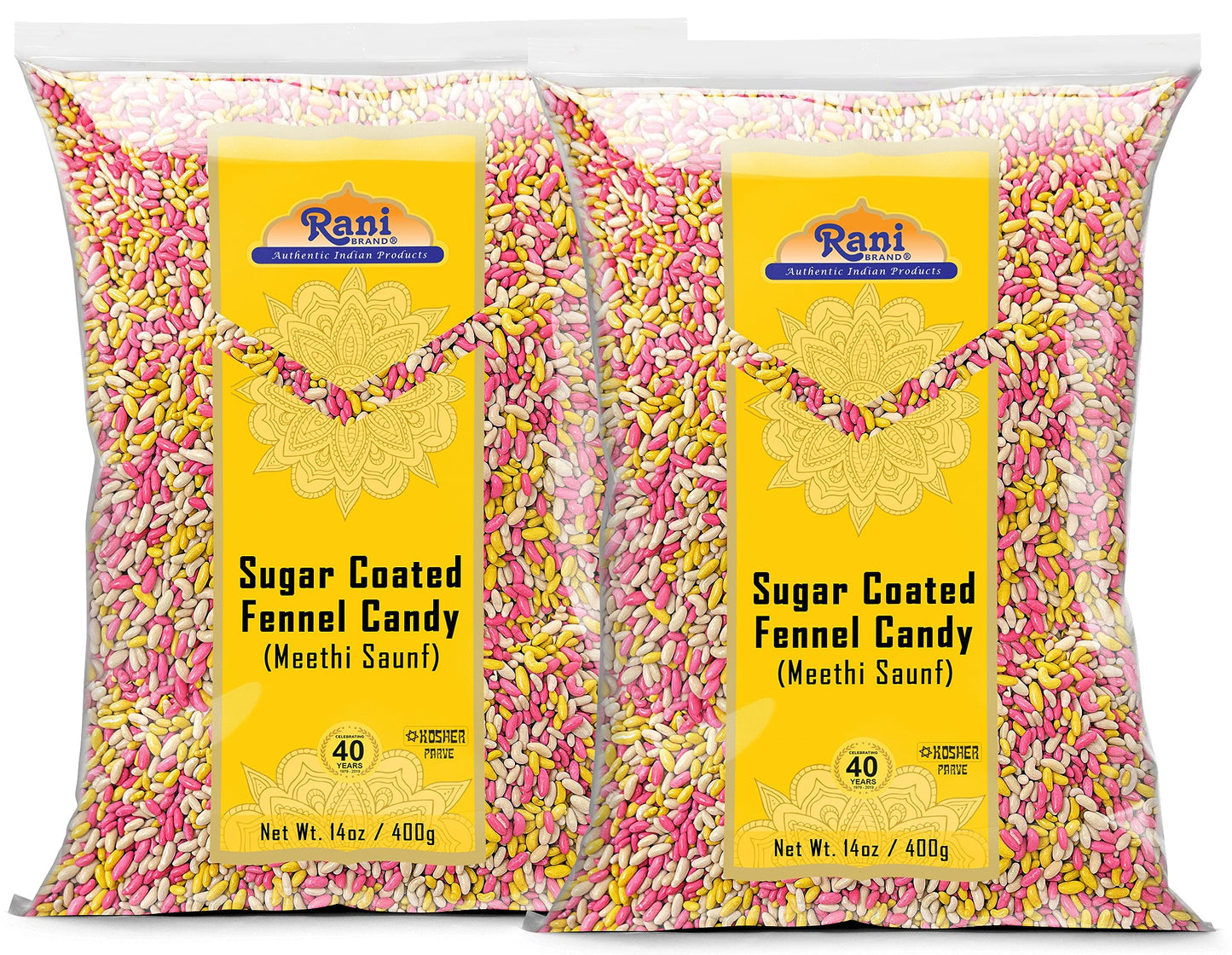 Rani Sugar Coated Fennel Candy 14oz (400g) - [Pack of 2 / 800g 28oz total] ~ Indian After Meal Digestive Treat | Vegan | Gluten 