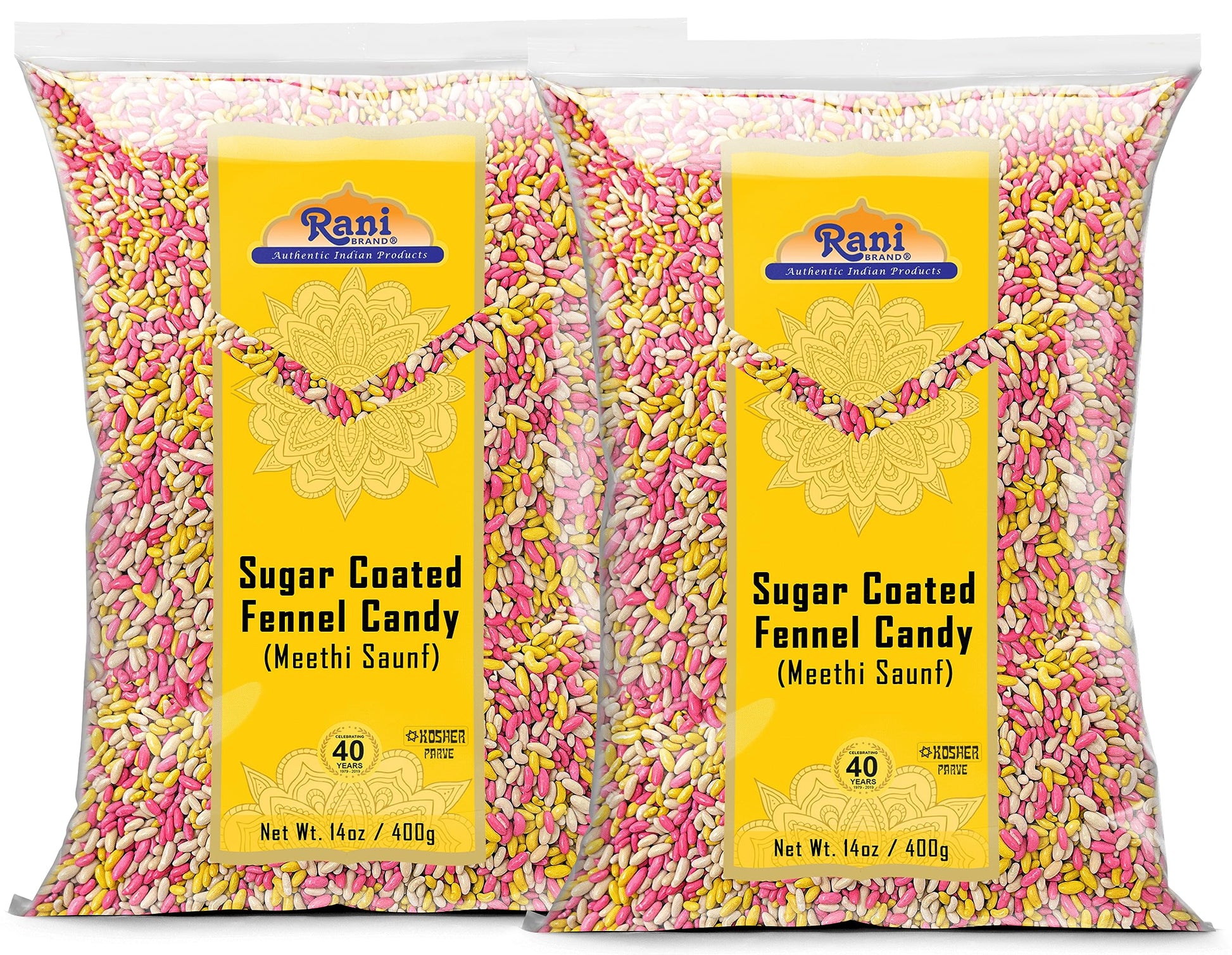 Rani Sugar Coated Fennel Candy 14oz (400g) - [Pack of 2 / 800g 28oz total] ~ Indian After Meal Digestive Treat | Vegan | Gluten 