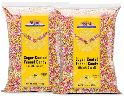 Rani Sugar Coated Fennel Candy 14oz (400g) - [Pack of 2 / 800g 28oz total] ~ Indian After Meal Digestive Treat | Vegan | Gluten 