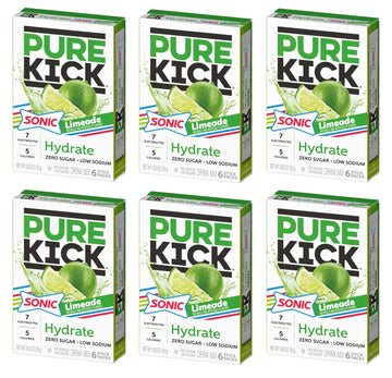 PURE KICK Sonic Limeade Powdered Drink Mix - Low Calorie, Zero Sugar - Pack of 6 (0.63 oz each) - Refreshing Anytime Drink