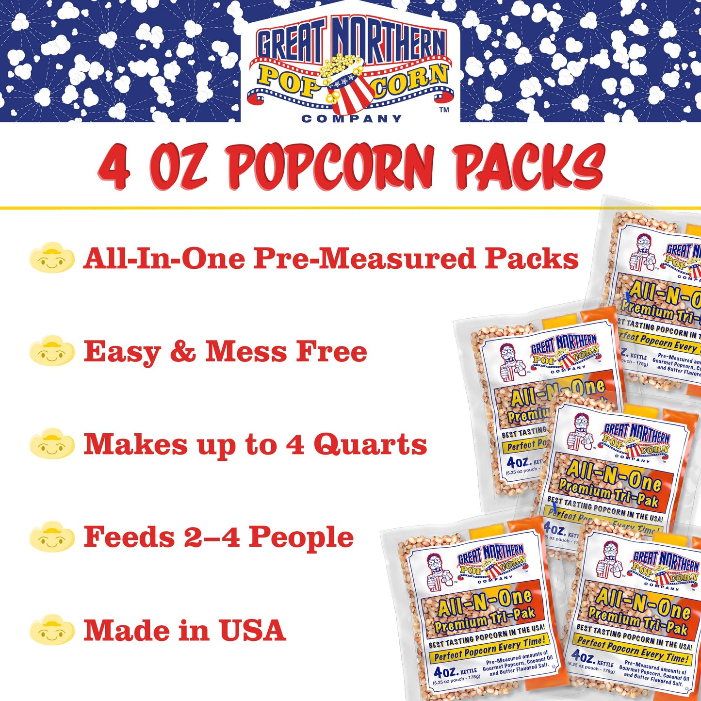 Great Northern Popcorn 4oz Popcorn Machine Packets - Movie Theater Style Kernels, Salt & Oil, 24 Pack