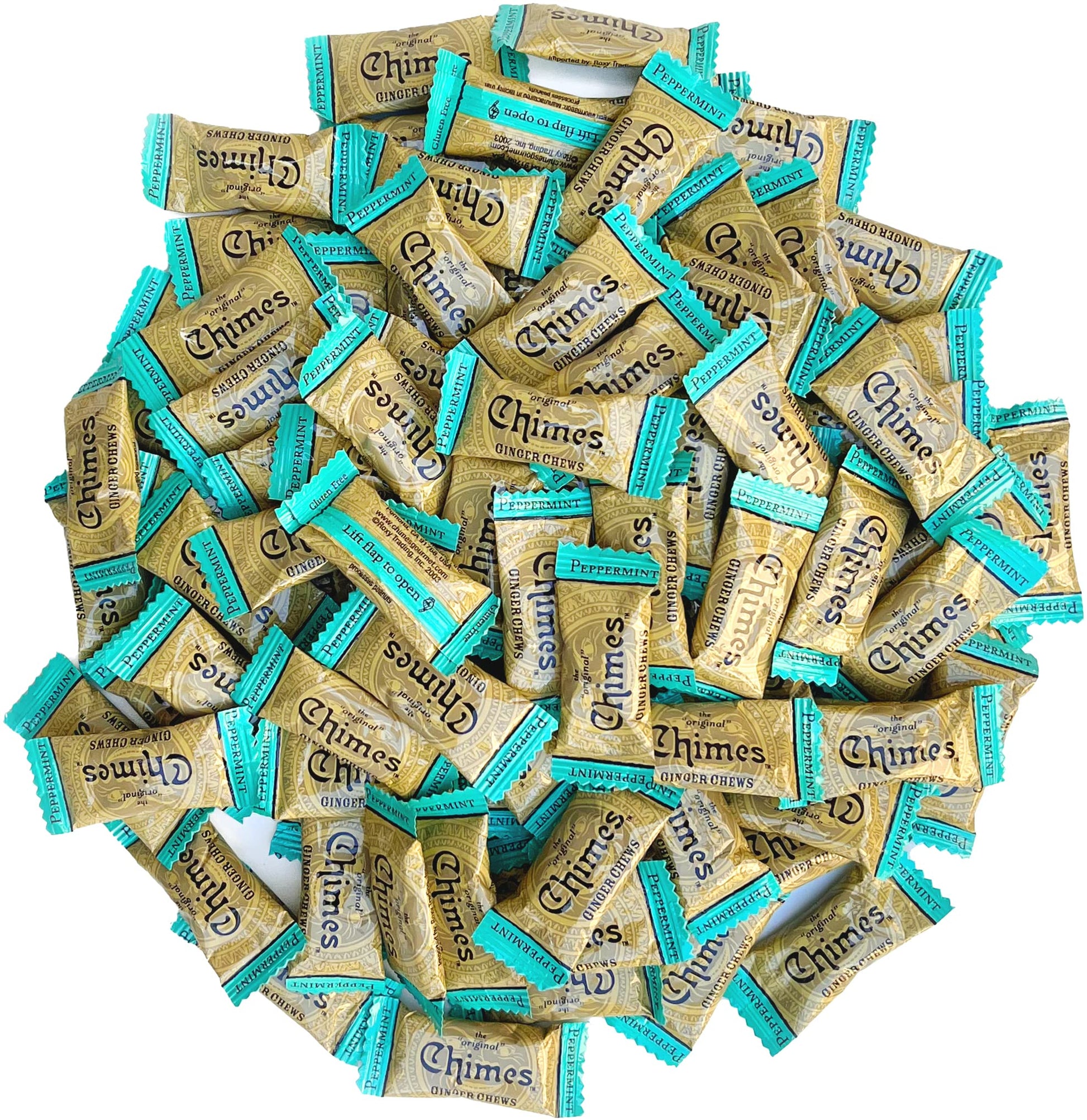Chimes Peppermint Ginger Chews (1-Pound 1 Lb Bag) Premium Natural Chewy Ginger Candy - 16 Oz Individually Wrapped Ginger Chew Ca