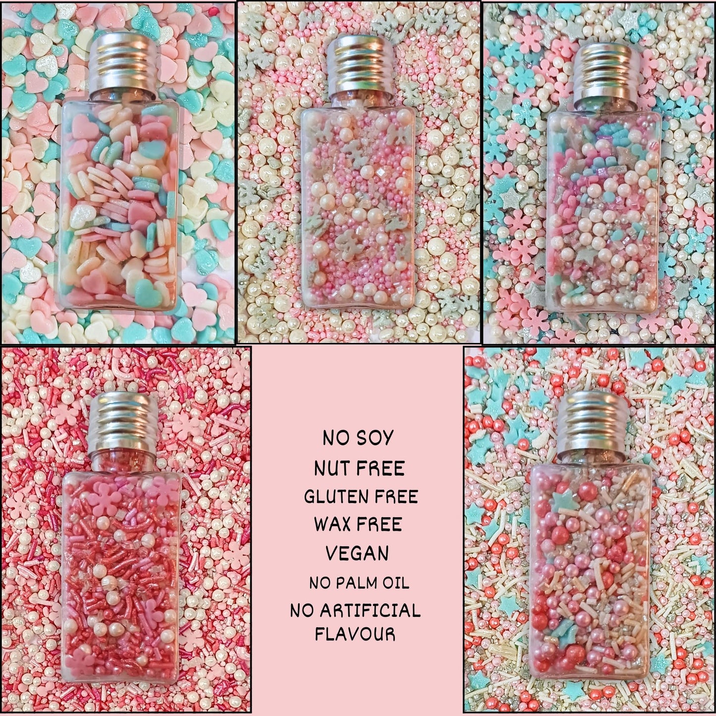 Confect Sprinkles - Aqua Blue, Pink & Silver Edible Sprinkle Mix With White & Pink Pearls | Pack Of 5 For Cake, Cupcake & Cookie