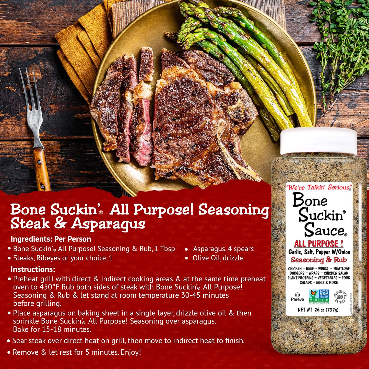 Bone Suckin' All Purpose Bulk Seasoning & Rub, Sugar Free, Gluten Free, Non Gmo, No Msg