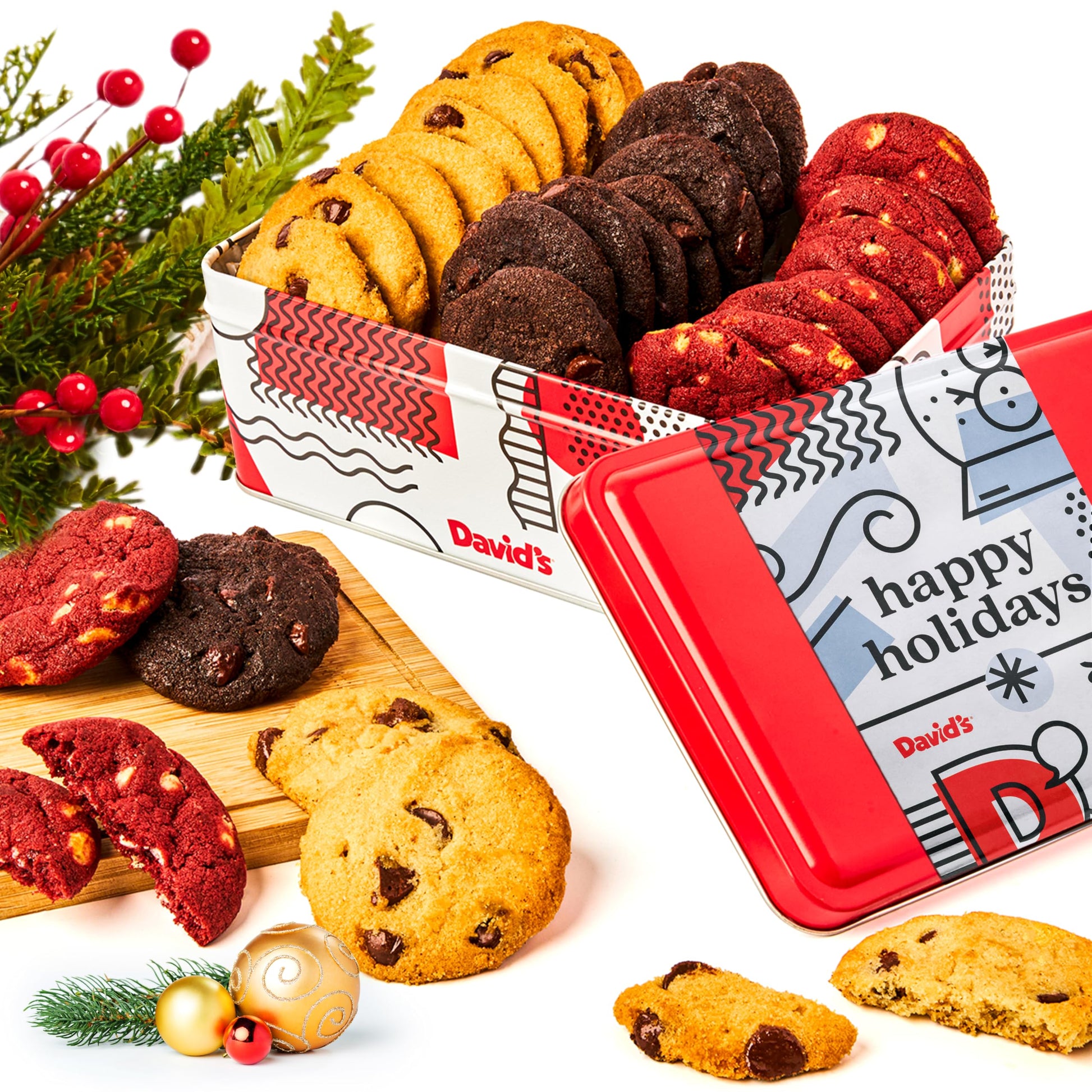 Davids Cookies Mini Holiday Cookie Sampler Tin - Assorted Christmas Cookies, 14oz