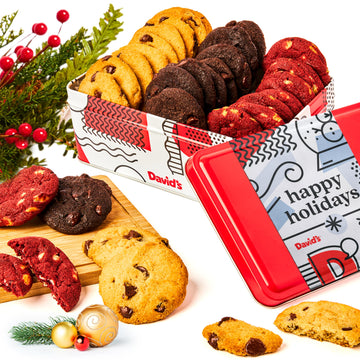 Davids Cookies Mini Holiday Cookie Sampler Tin - Assorted Christmas Cookies, 14oz