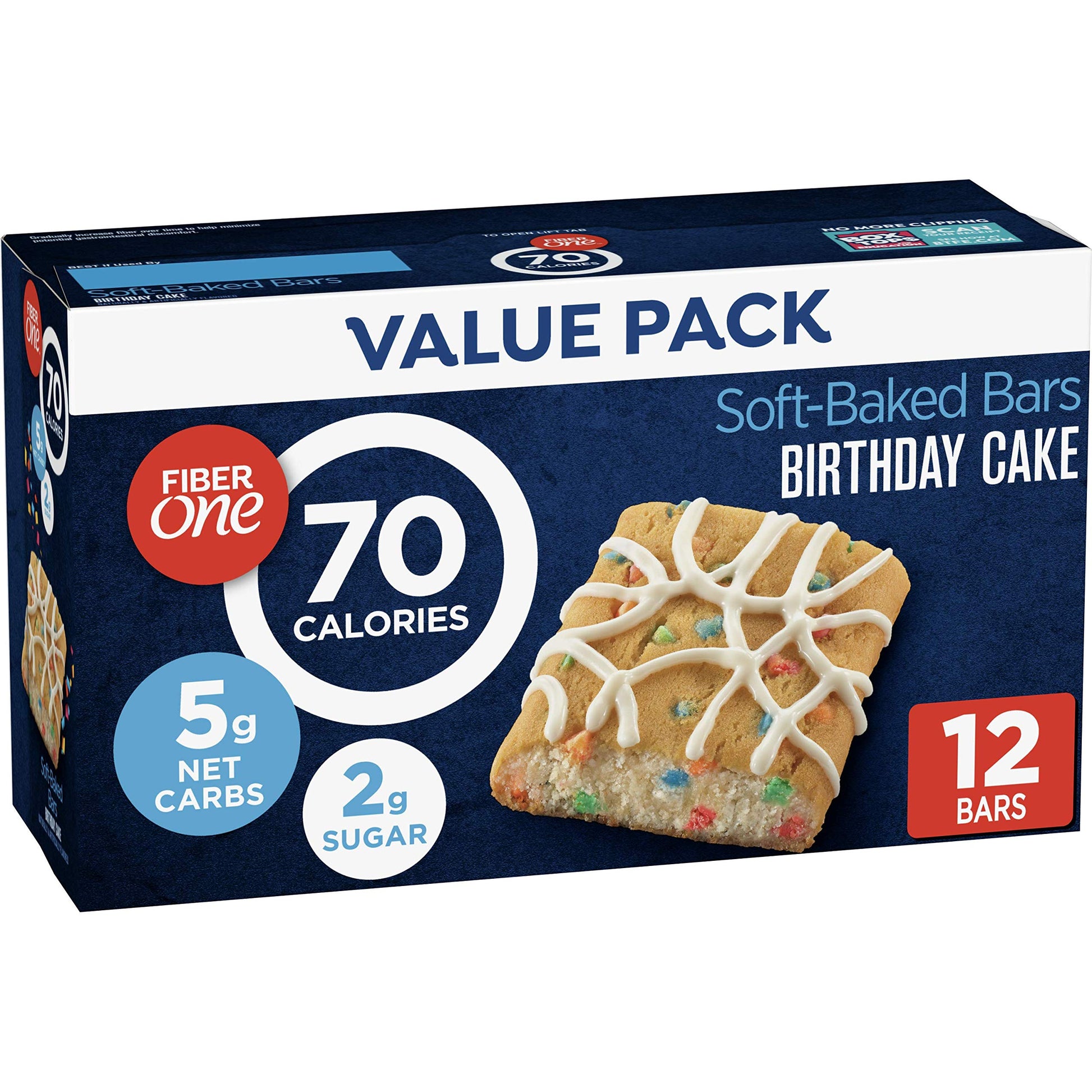 Fiber One 70 Calorie Soft-Baked Bars, Birthday Cake, Snack Bars, 12 Ct