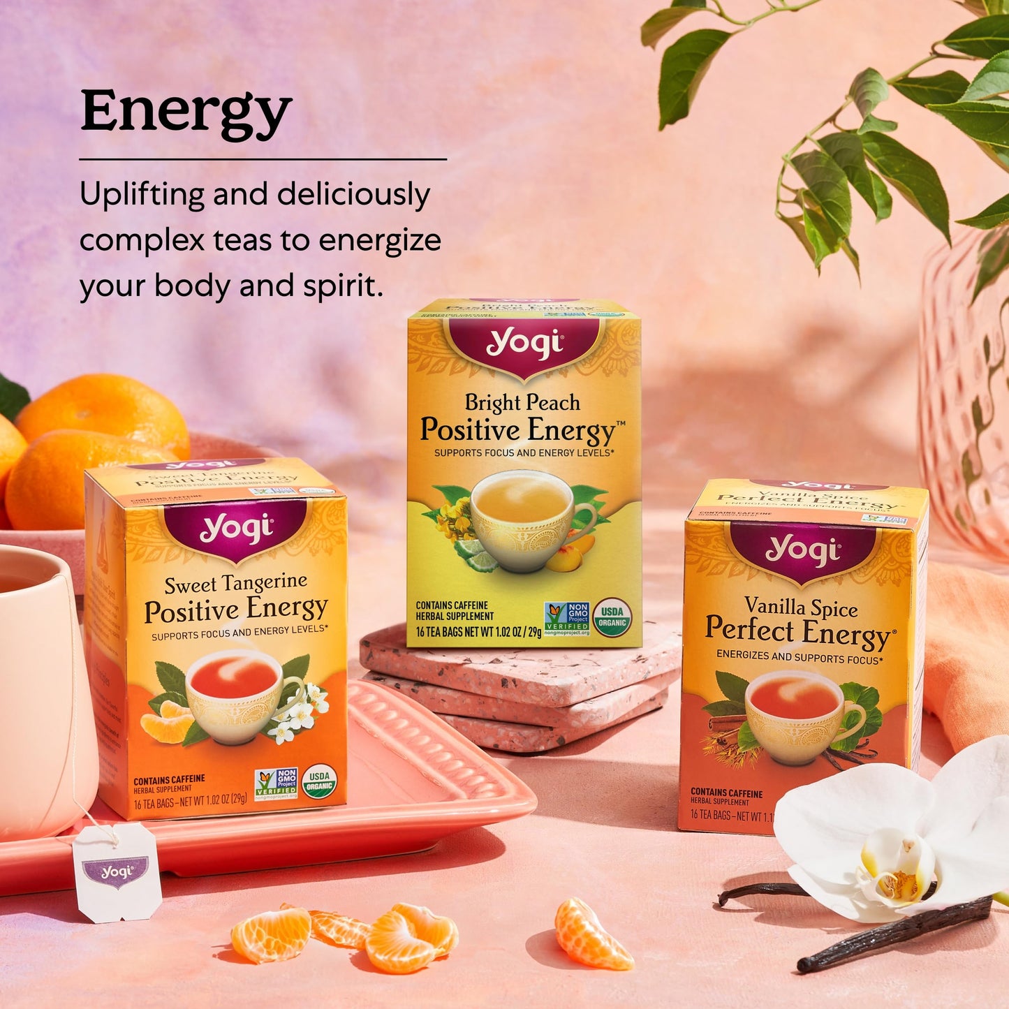 Yogi Bright Peach Positive Energy Tea - Organic Oolong & Hibiscus - 16 Tea Bags per Pack (4 Packs)