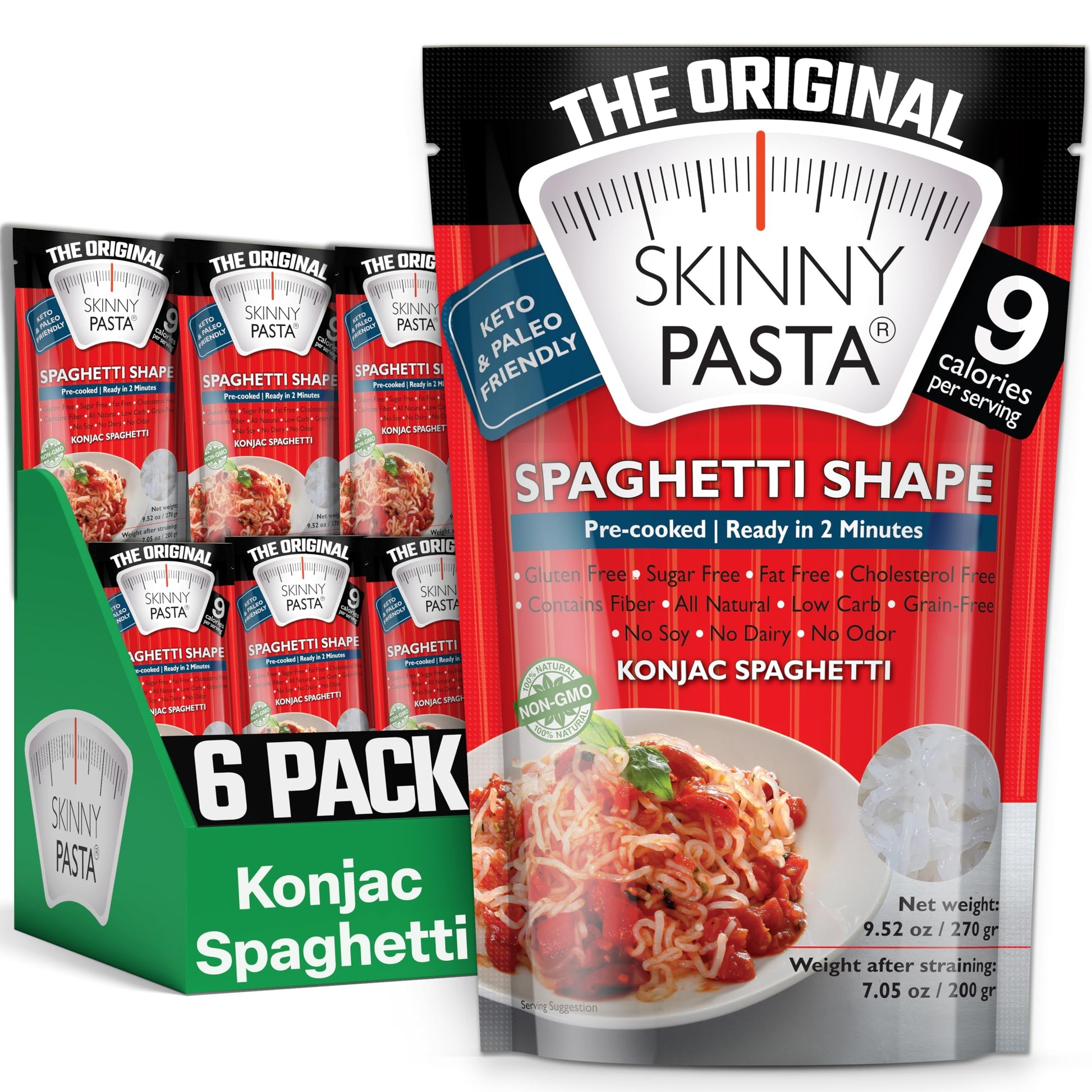 The Real Skinny Pasta - Healthy Konjac Shirataki Noodles - Spaghetti, 6 Pack