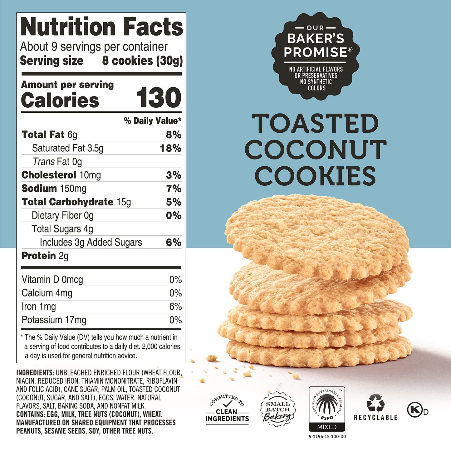 Dewey'S Bakery Toasted Coconut Cookie Thins | No Artificial Flavors, Synthetic Colors Or Preservatives | Baked In Small Batches