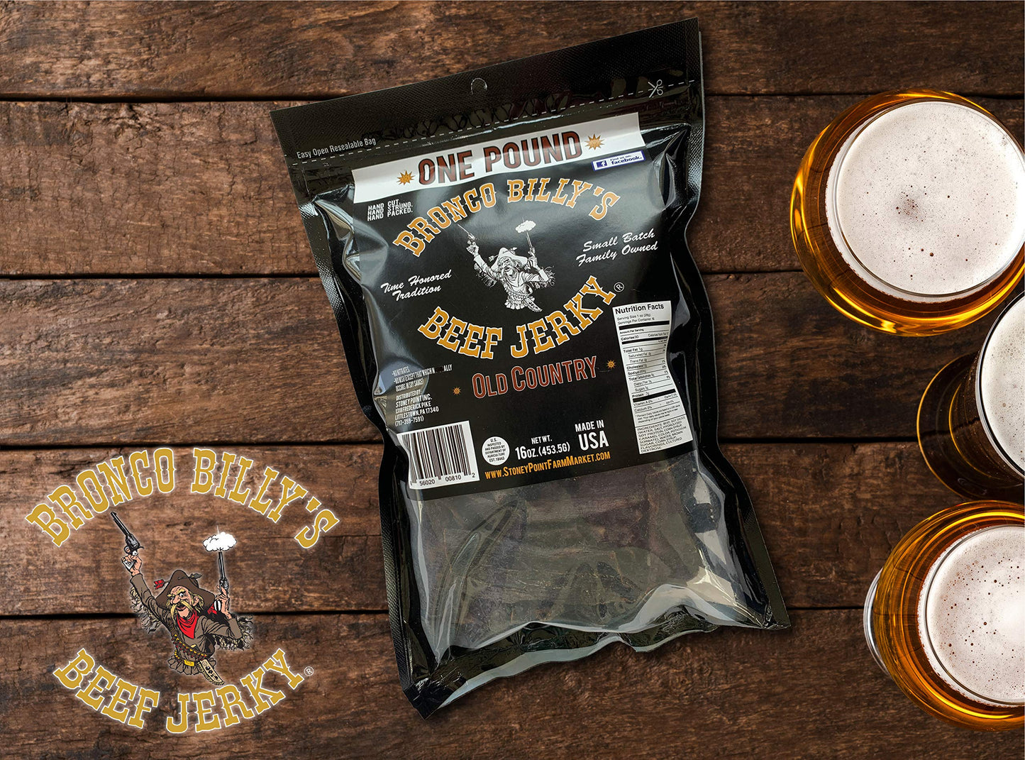 Bronco Billys Beef Jerky Hickory Smoked, 1 Pound Resealable Bag