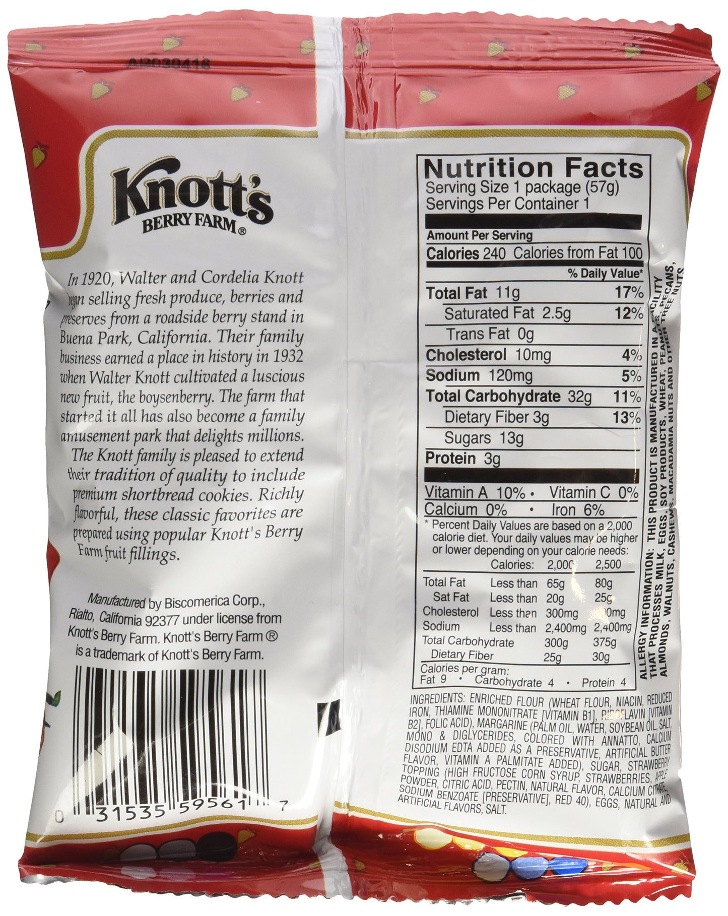 Knotts Berry Farm Strawberry Shortbread Cookies 24/2 Oz