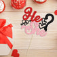 Gyufise 1Pc Happy Valentine's Day He or She Cake Topper Glitter Gender Reveal Cake Topper Decoration for Valentine Theme Birthda