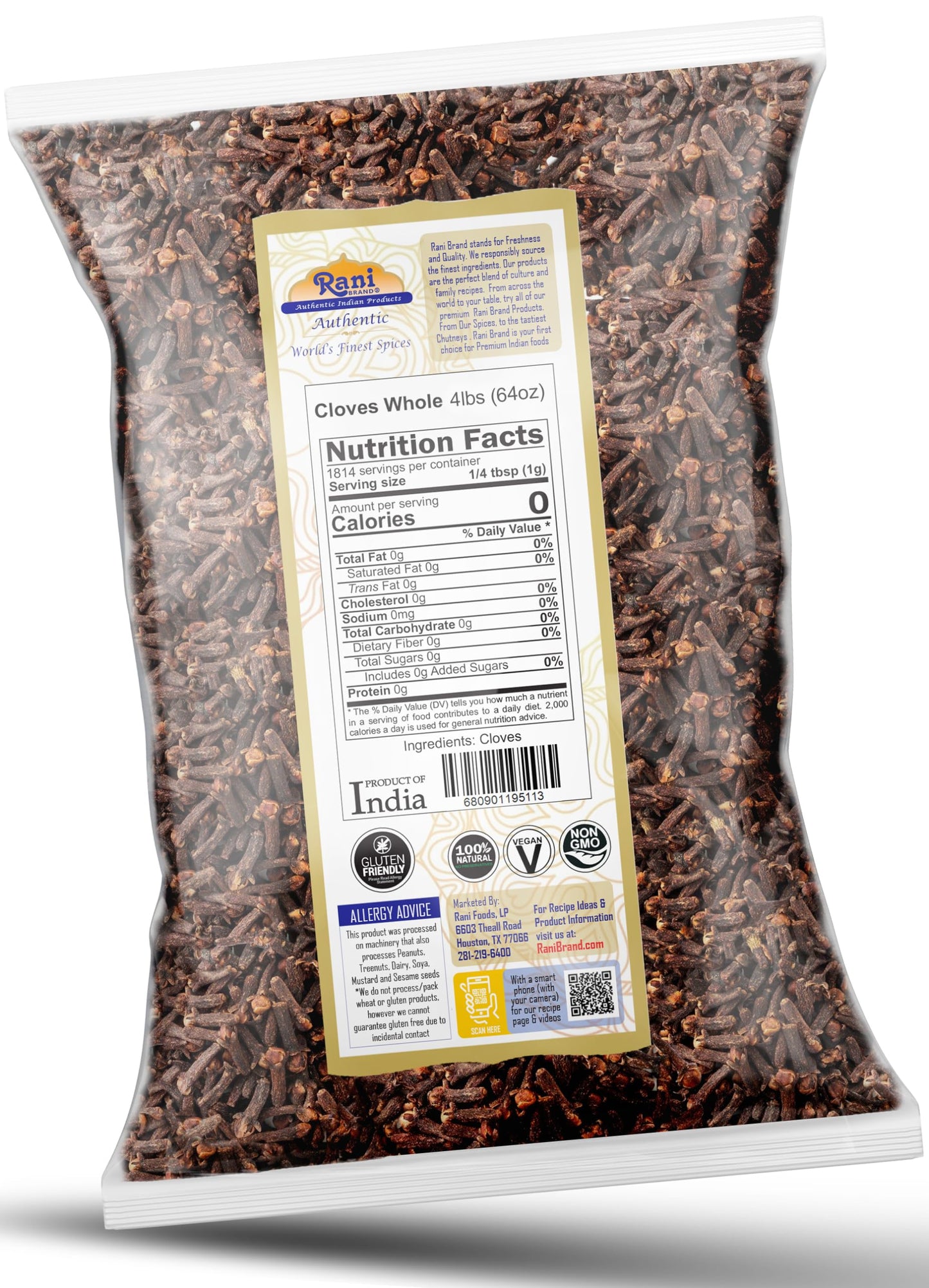 Rani Cloves Whole (Laung) 64Oz (4Lbs) 1.81Kg Great For Food, Tea, Pomander Balls And Potpourri, Hand Selected, Spice, Bulk ~ All Natural | Non-Gmo | Vegan | Gluten Friendly | Indian Origin