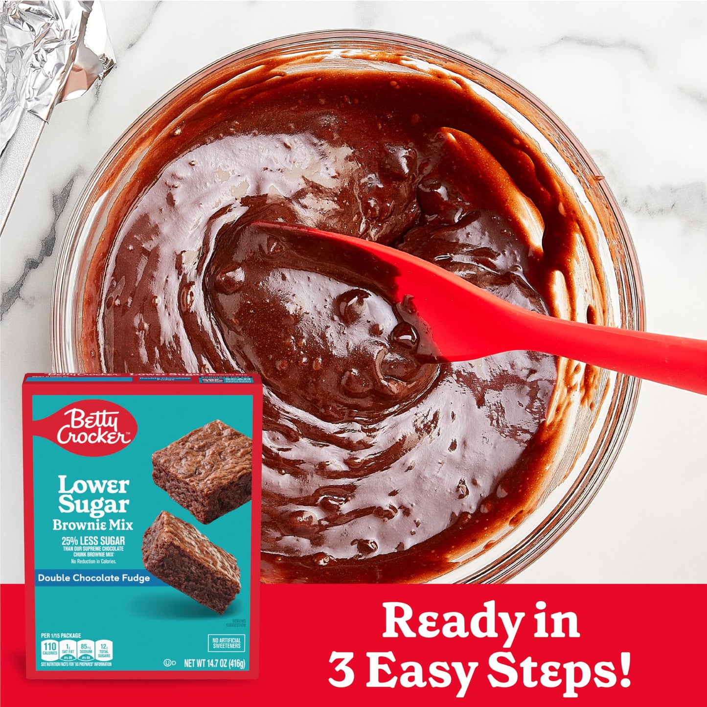 Betty Crocker Lower Sugar Brownie Mix, Double Chocolate Fudge, No Artificial Sweeteners, 14.7 oz
