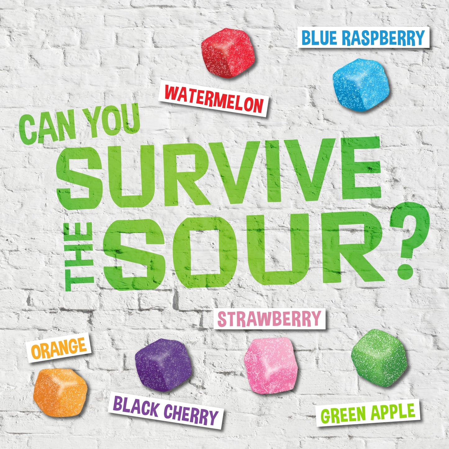 Warheads Cubes - Sour Sweet & Fruity Chewy Candy - Orange, Watermelon, Blue Raspberry, Black Cherry, Strawberry & Green Apple Fl