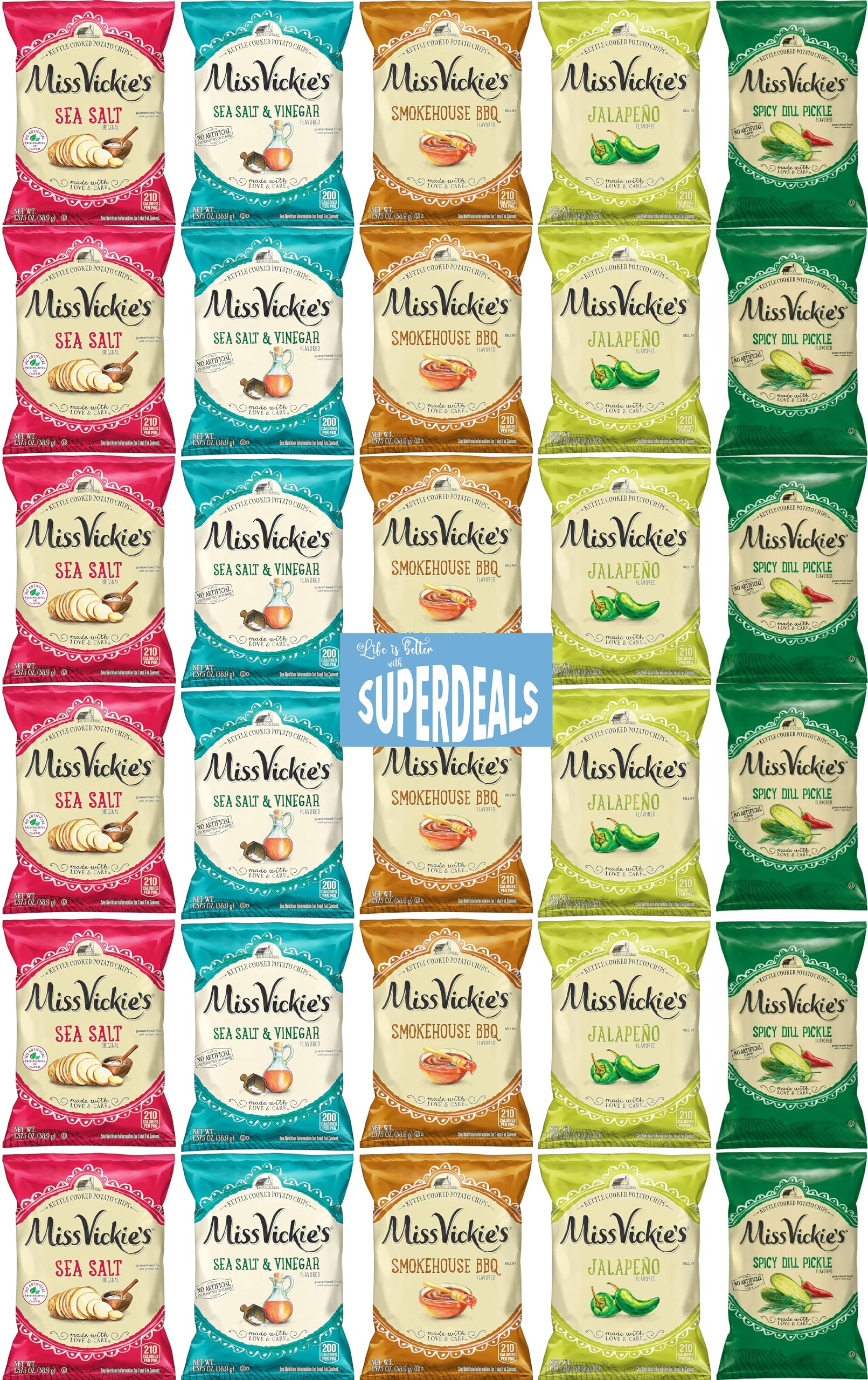 Kettle Cooked Potato Chips By Miss Vickie'S Value Pack Bundled By Superdeals | 1.375 Oz Bag | Supreme 5 Flavor Variety Pack Incl