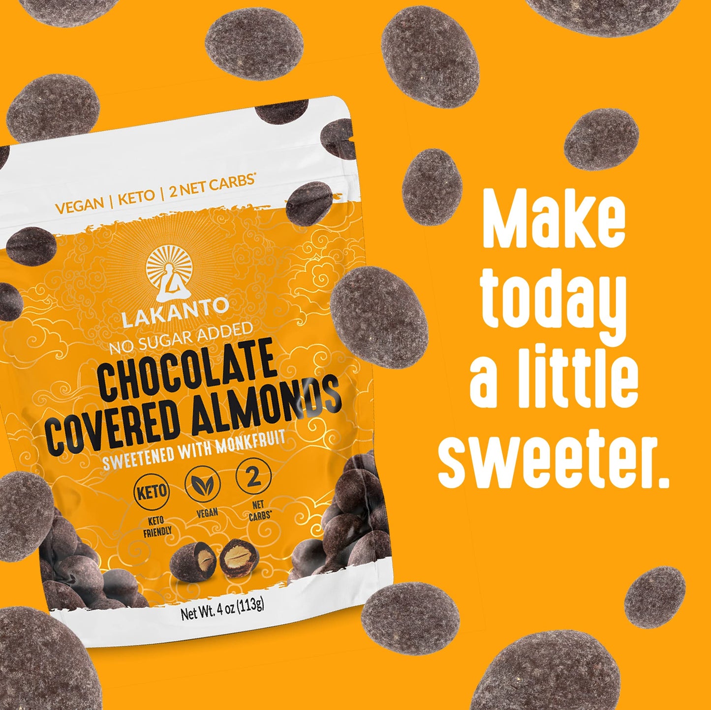 Lakanto Chocolate Covered Almonds - Sweetened With Monk Fruit Sweetener, Keto Diet Friendly, On The Go Healthy Snack, Vegan, Dark Chocolate, Sea Salt, Cocoa Butter (Almonds - Pack Of 2)