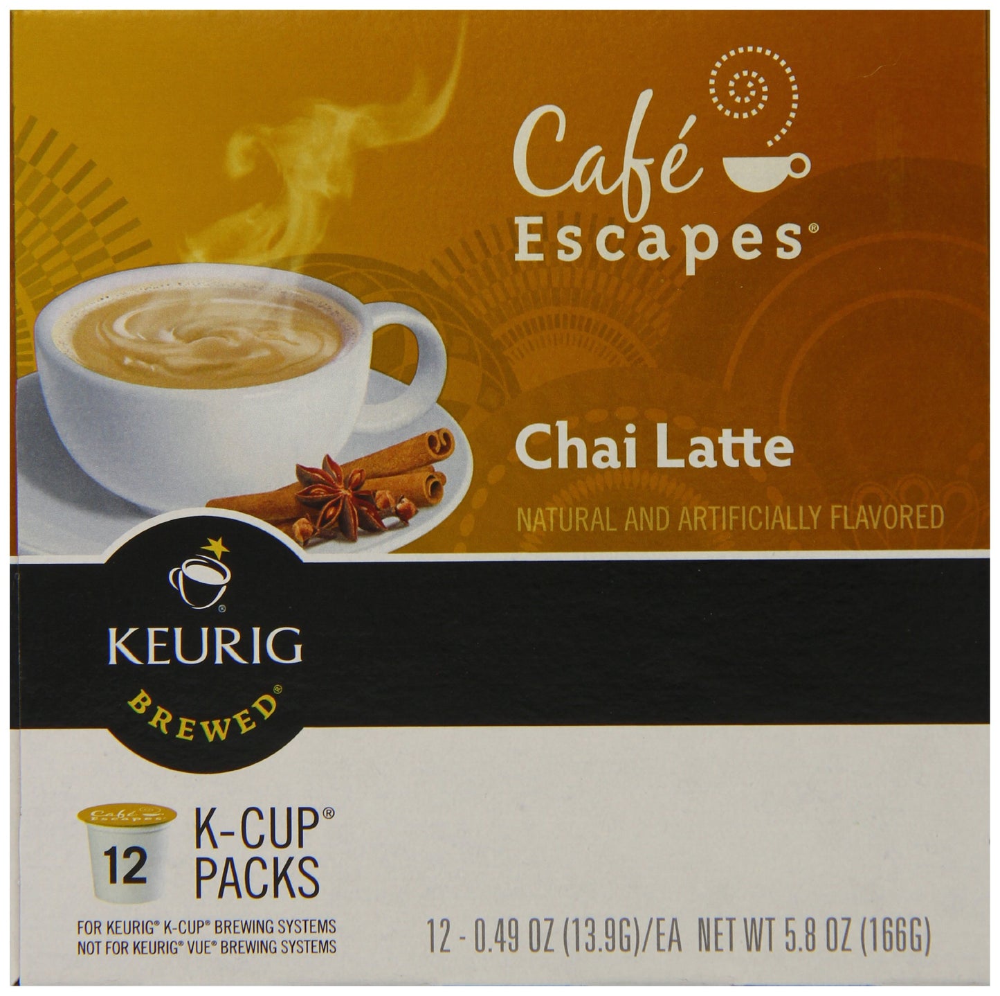 Café Escapes Chai Latte K-Cup Portion Pack for Keurig malt-inspired, 12 Count (Pack of 3)