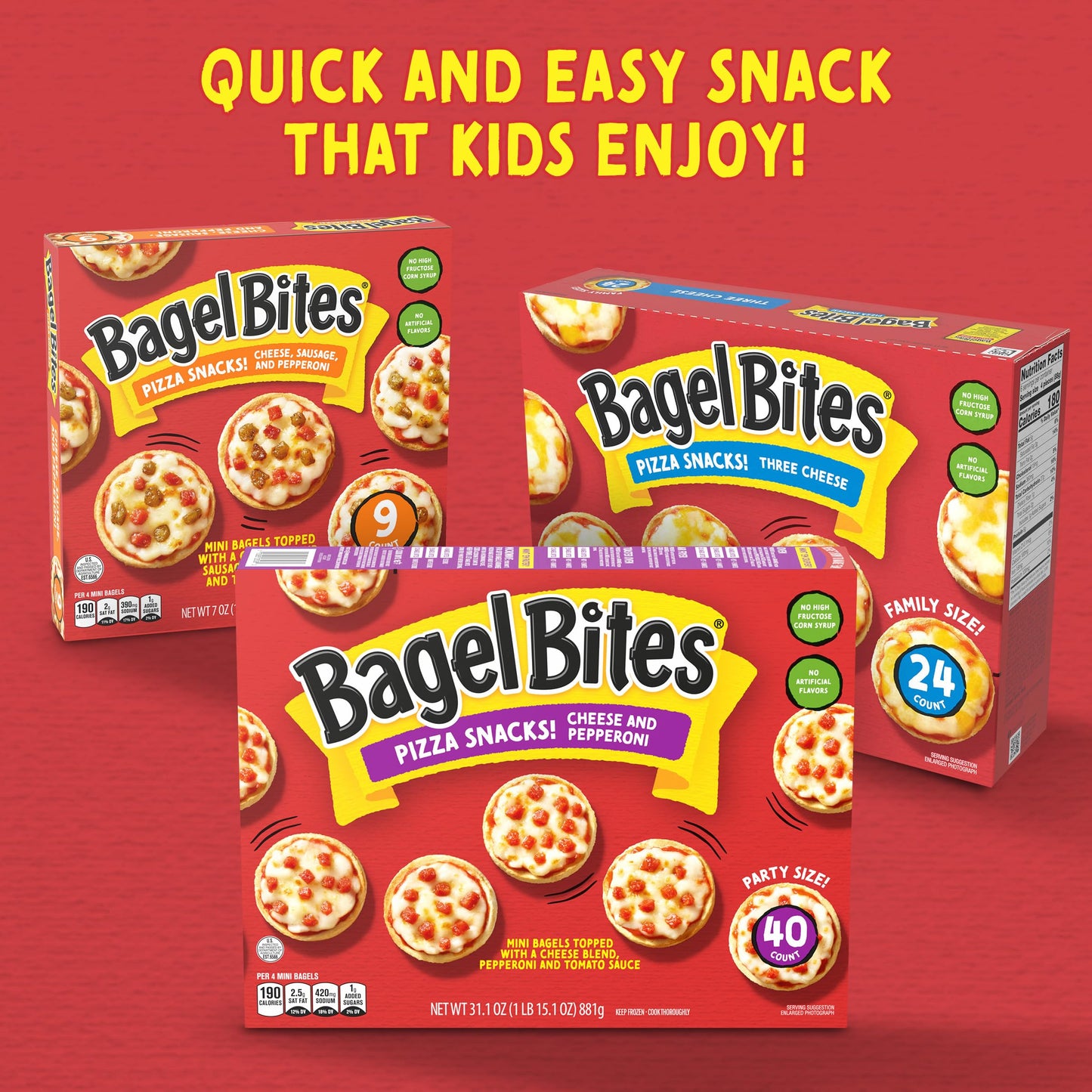 Bagel Bites Cheese & Pepperoni Mini Pizza Bagel Frozen Snacks, 40 ct Box