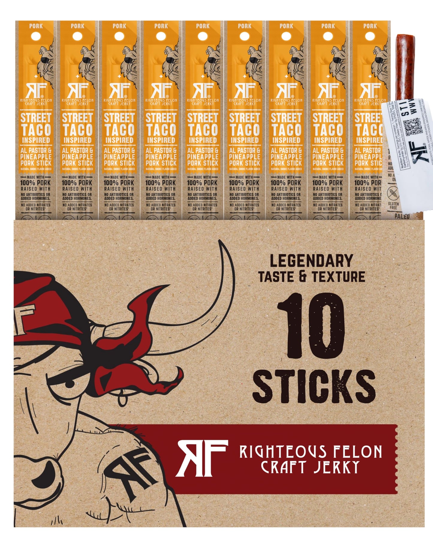 Righteous Felon Meat Sticks | 100% Pork Sticks | Gluten Free & Keto Meat Sticks | Low Sugar & High Protein Pork Sticks | Healthy