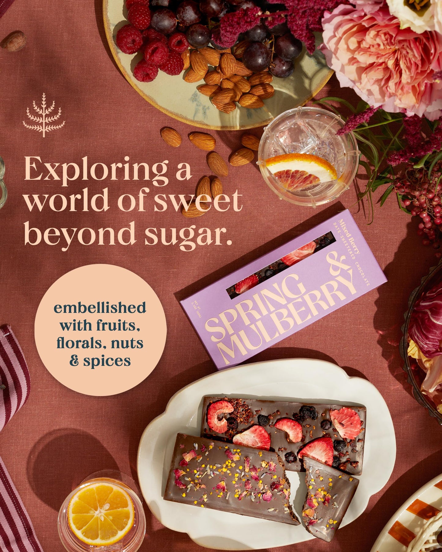 Spring & Mulberry Dark Chocolate Bars - Healthy Dark Chocolate, Date-Sweetened - Mixed Berry 3 Pack