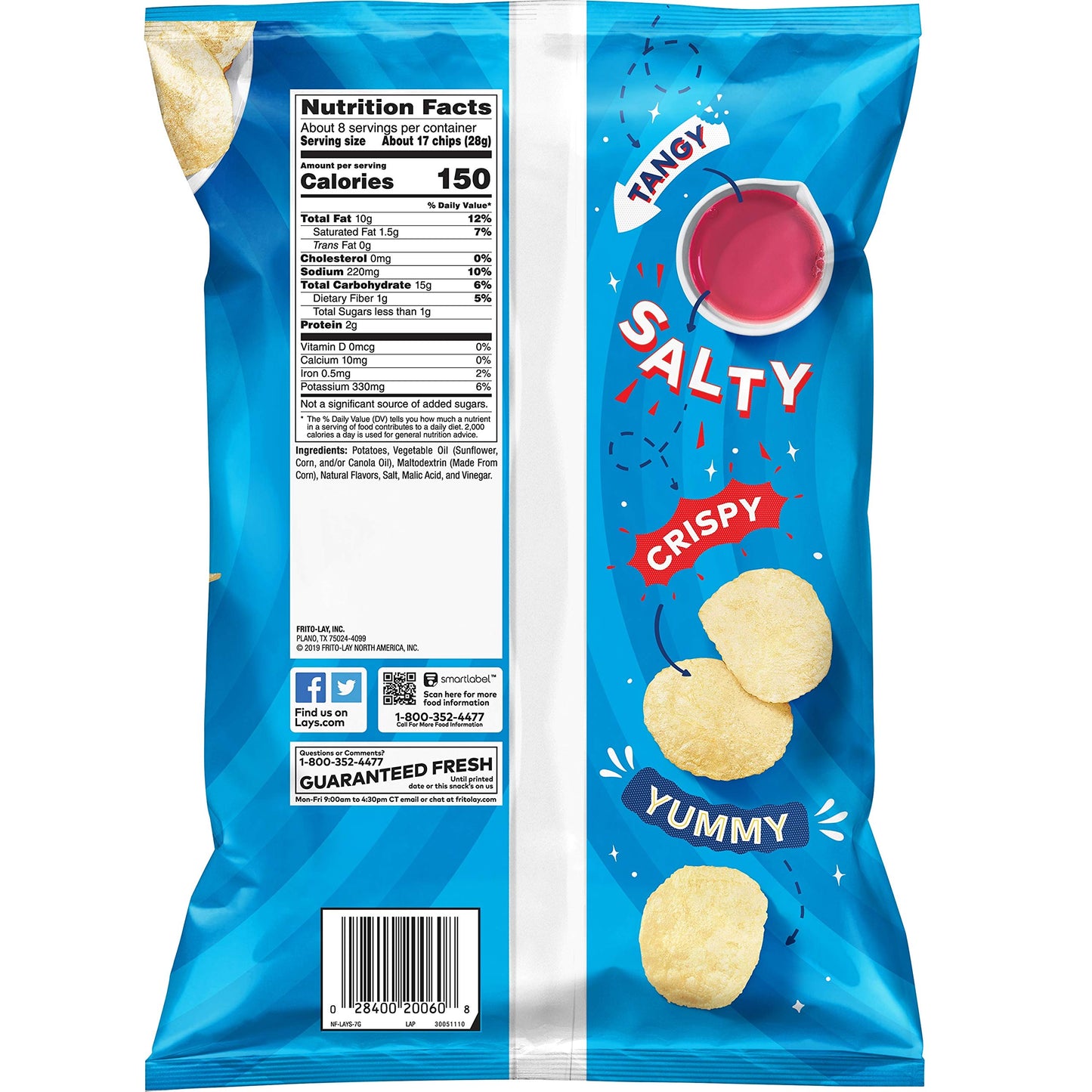 Lays Potato Chips, Salt & Vinegar, 7.75 Oz