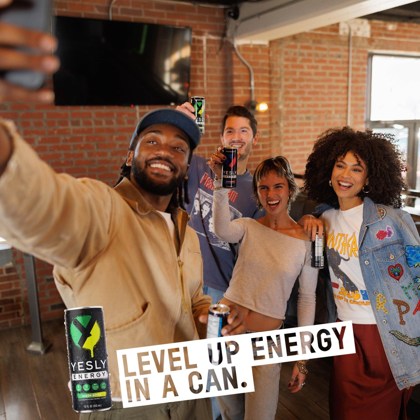 Yesly Energy - All Natural Clean Energy Drink - Zero Sugar Functional Energy Infused with Vitamins and Electrolytes - Green Appl