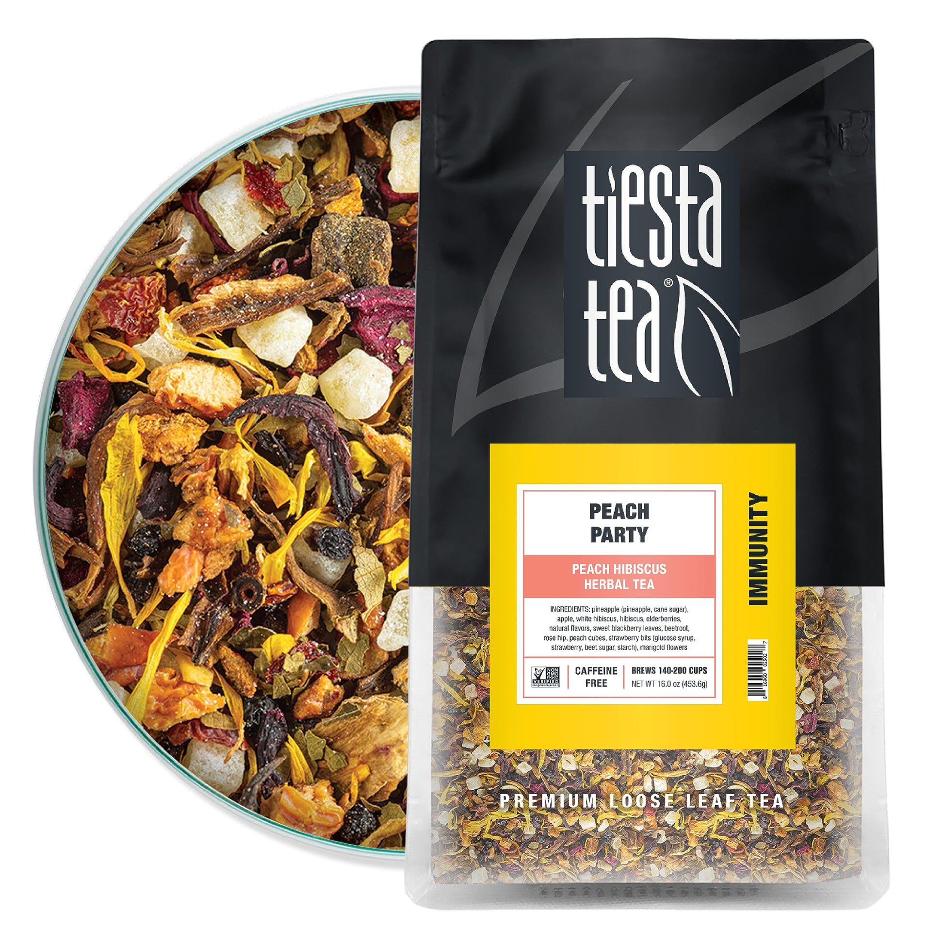 Tiesta Tea - Peach Party | Peach Hibiscus Herbal Tea | Premium Loose Leaf Tea Blend | Non-Caffeinated Fruit Tea | Make Hot Or Iced & Up To 25 Cups | Made W/Natural Ingredients - 2Oz Resealable Pouch