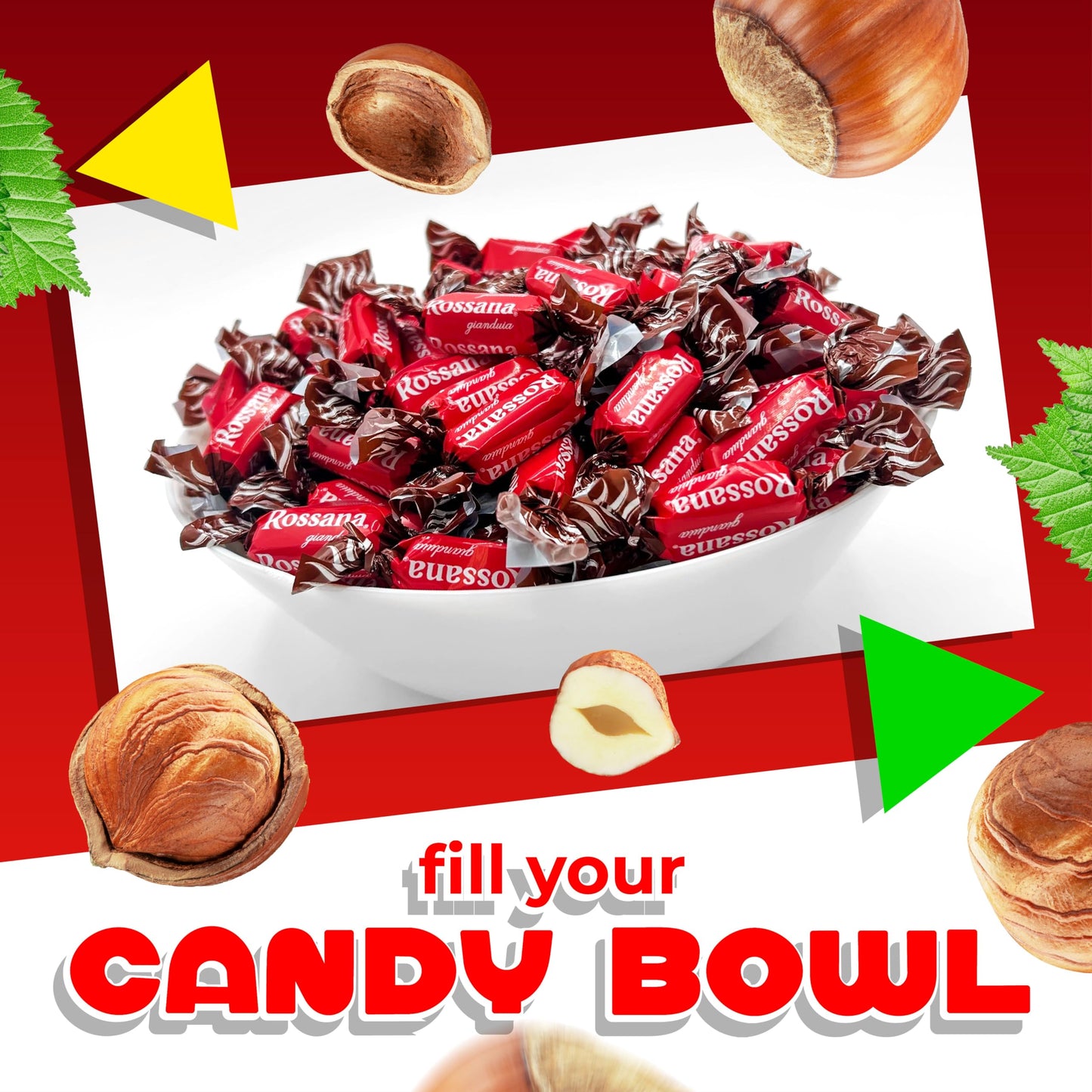 LAETAFOOD Fida Rossana Chocolate Hazelnut Filled Hard Candy, 1 Pound Bag, Individually Wrapped, Sugar-based, Italian Candy