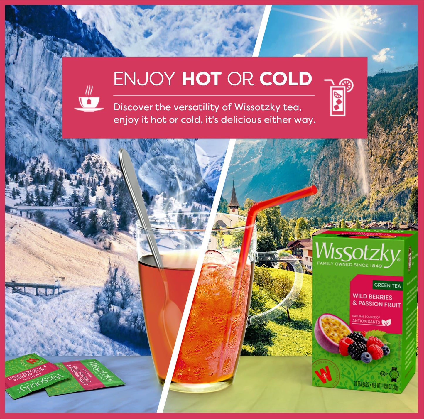 Wissotzky Wild Berries & Passion Fruit Green Tea (3 Pack - 60 Tea Bags) | Antioxidant Rich | Tropical Blend Green Tea Bags