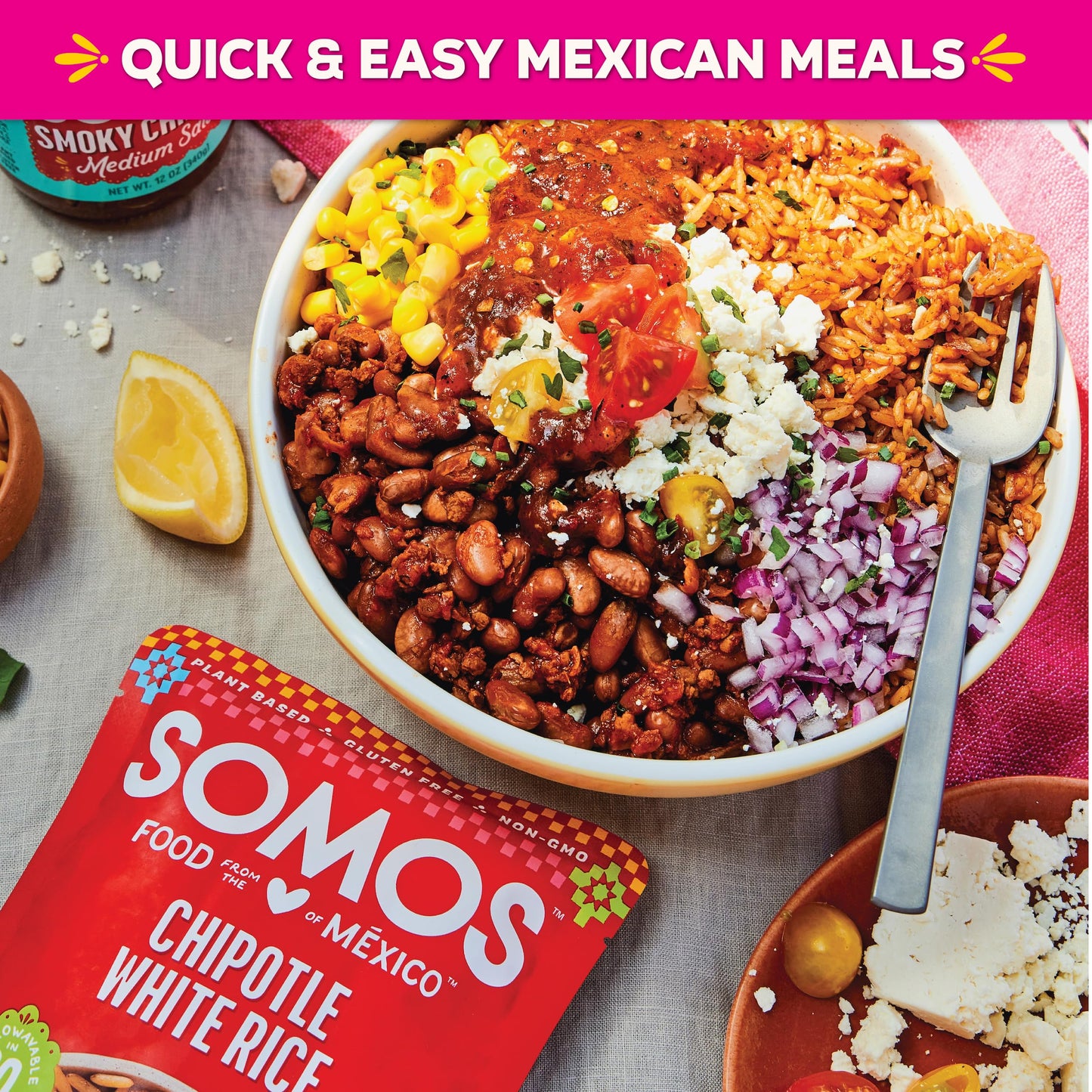 SOMOS Chipotle White Rice, Gluten Free, Vegan, 8.8 oz (Pack of 6) - Microwavable, Authentic Mexican Flavor