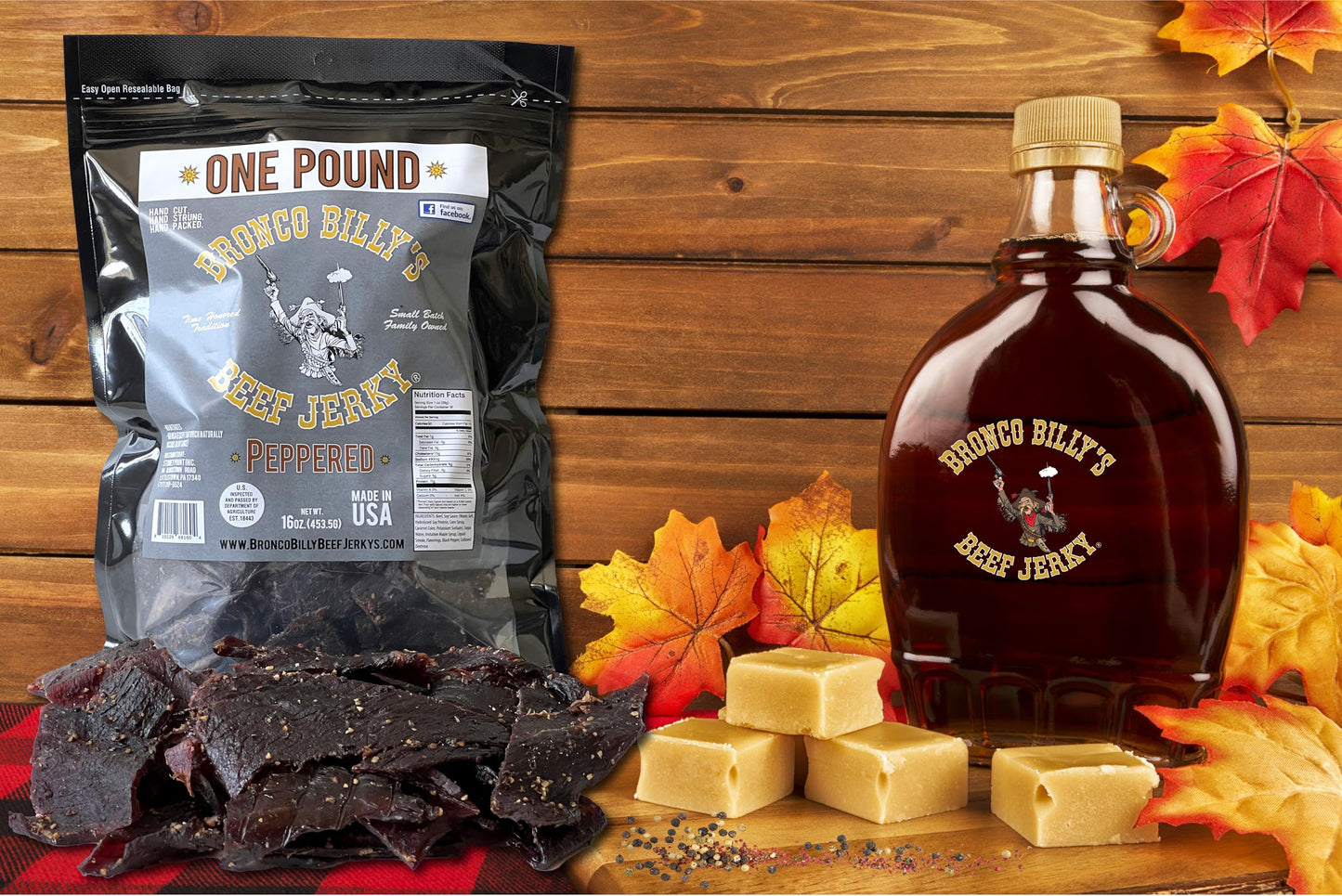 Bronco Billys Beef Jerky Maple Peppered, 16 Ounce Resealable Bag, Made in USA with USDA Beef and Real Maple Syrup