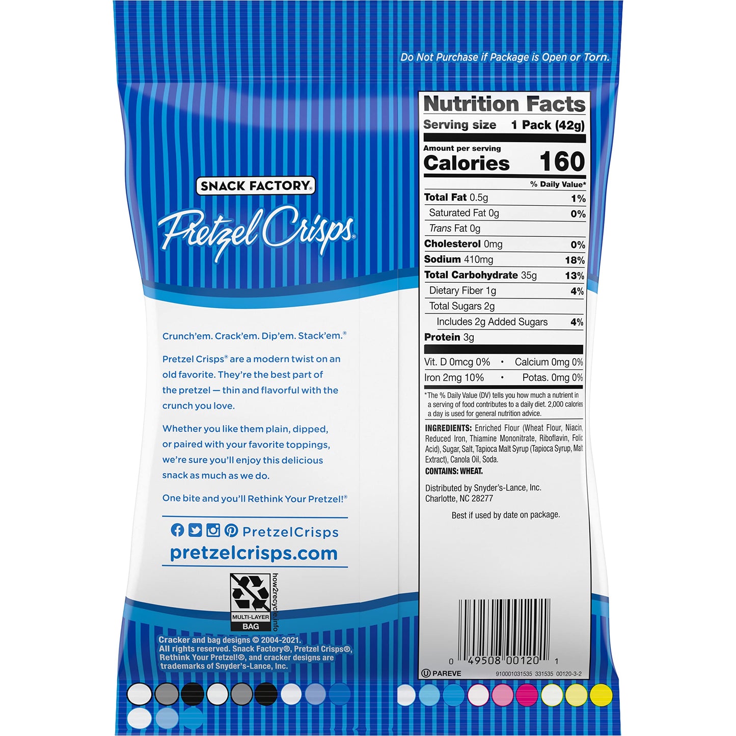 Snack Factory Pretzel Crisps Original Flavor, Snack Pack Individual Size, 1.5 Oz (Pack of 24)