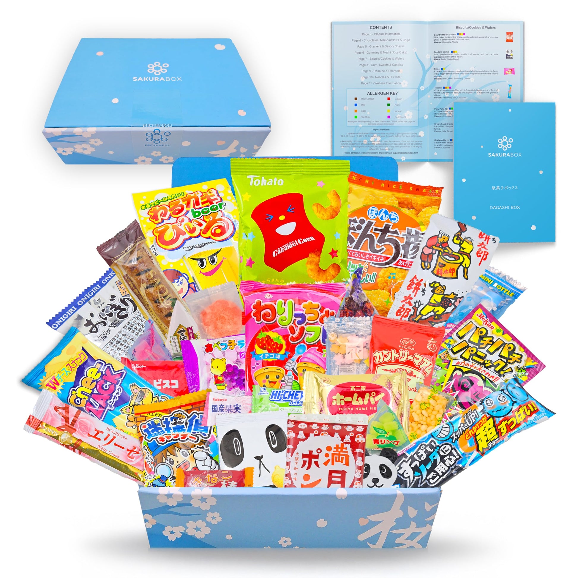 Sakura Box Japanese Snacks & Candy Dagashi Gift Set - 30 Pieces with English Pamphlet